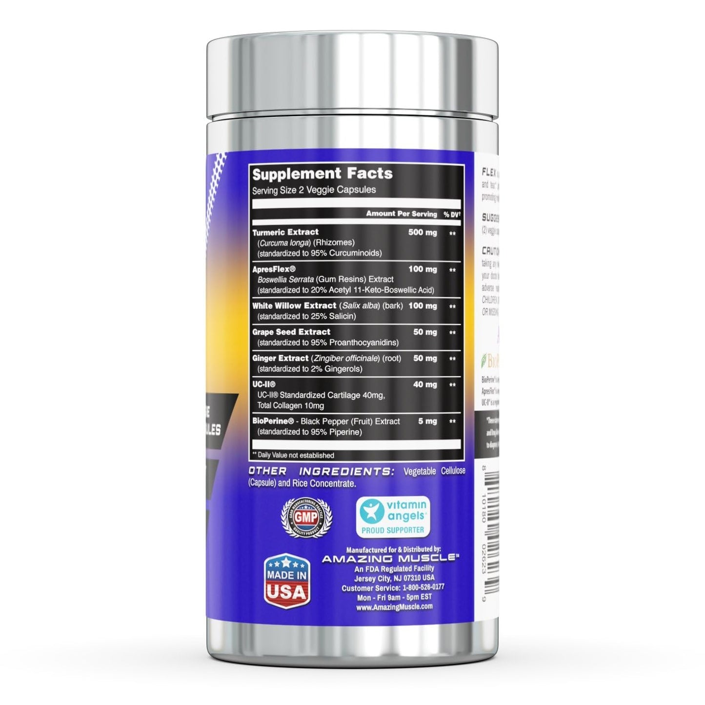Amazing Muscle Flex Advanced Formula Supplement | Contains: Turmeric Extract, BioPerine, White Willow & More | Vegetarian Capsules | Non-GMO | Gluten-Free | Made in USA (1 Pack | 60 Count) Amazing Muscle