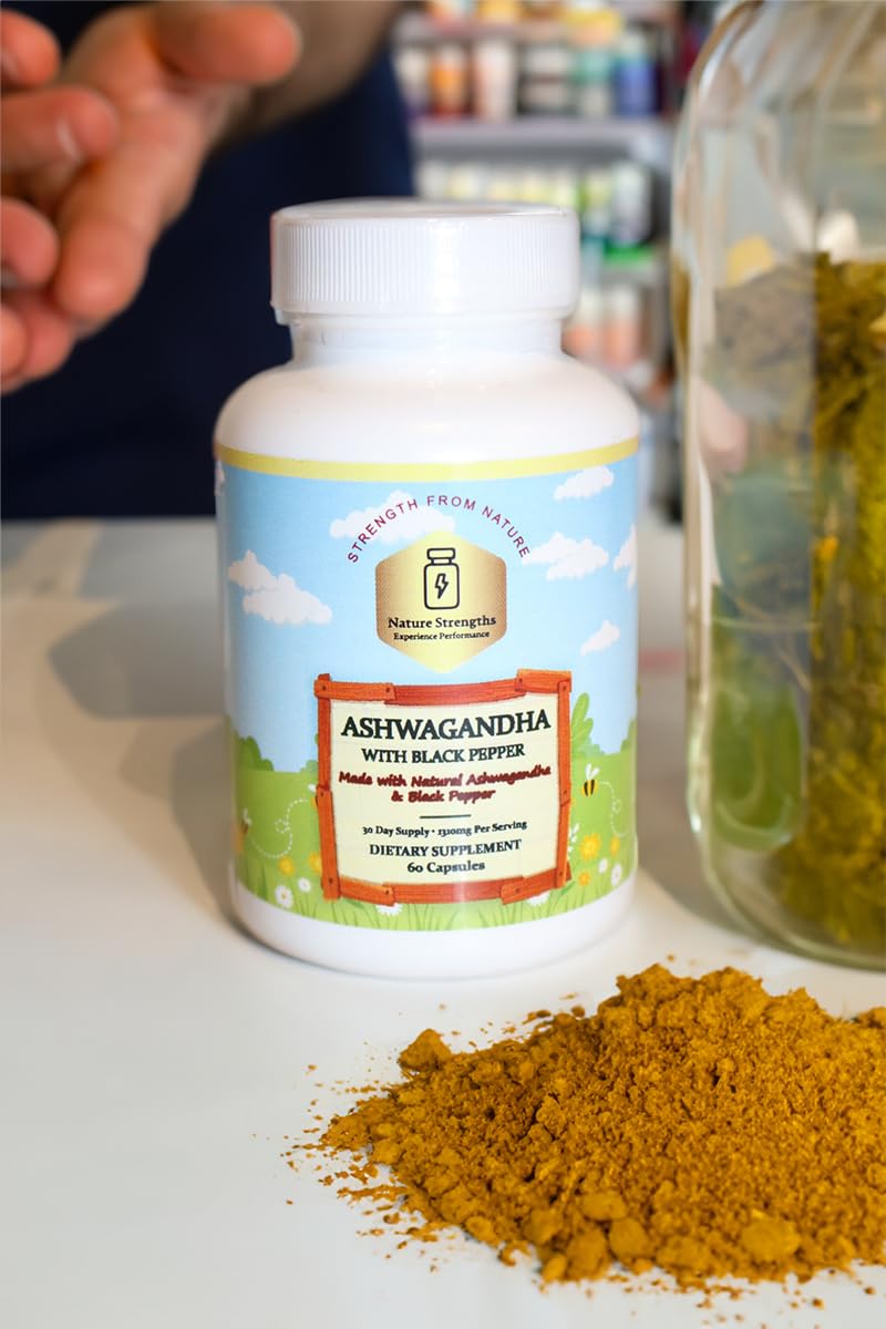 Premium Organic Ashwagandha with Black Pepper - 1300mg per Serving, 60 Capsules - Made in USA, FDA Registered Facility - Enhanced Absorption with Piperine for Optimal Performance Organic Strength