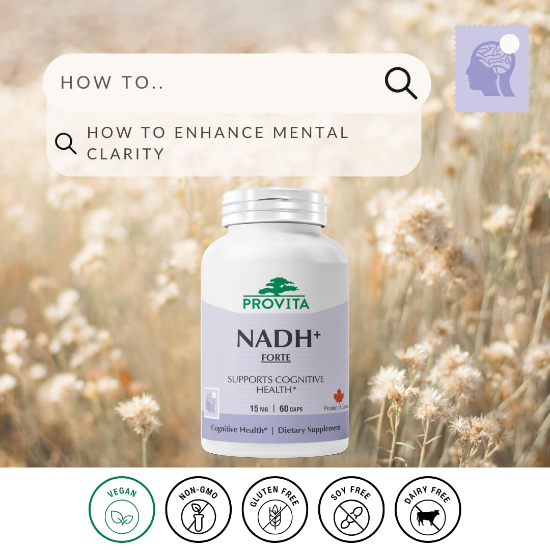 PROVITA NADH+ Forte | Cognitive Support Supplement with NADH, Coenzyme Q10 & Chlorophyll | Energy Support, Focus, Mental Clarity & Brain Health | Vegan Capsules | High Absorption Cellular Formula PROVITA
