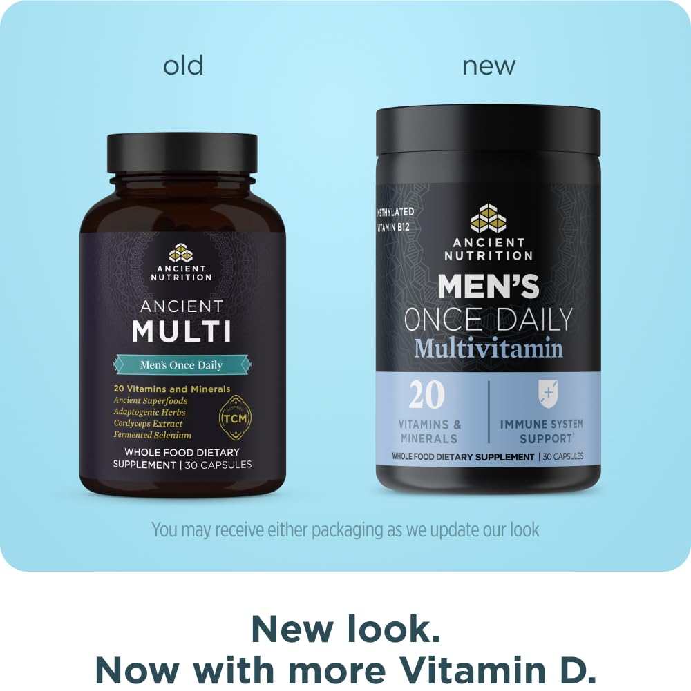 Ancient Nutrition Multivitamin for Men, Ancient Multi Men's Once Daily Vitamin Supplement 30 Ct, Vitamin A, Vitamin B and Vitamin K2, Fenugreek Seed Ancient Nutrition