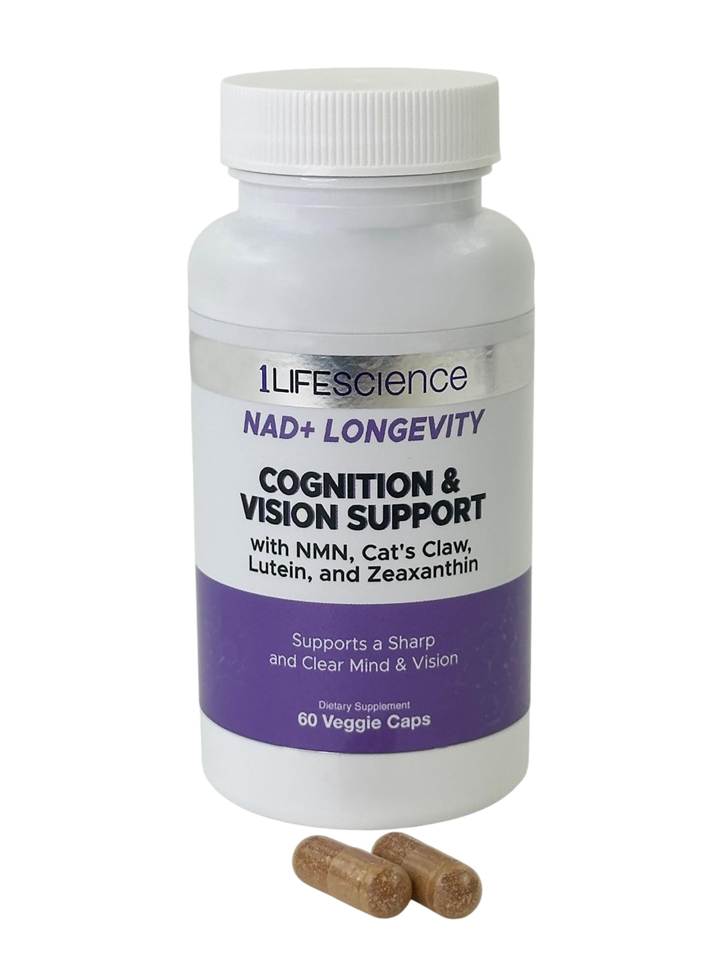 1LifeScience Cognition & Vision Support Supplement – NMN, Lion’s Mane, Cat’s Claw, Apigenin, PQQ & Lutein – NAD+ Support Formula – cGMP Made in USA – 60 Caps 1LifeScience