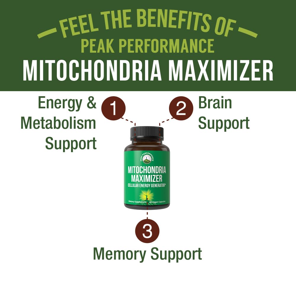 Peak Performance Mitochondria Maximizer with CoQ10 and Active PQQ. Best Mitochondrial Support Supplement with MCT Oil. Natural Cellular Generator for Clean, Energy Support. 60 Vegetarian Capsules Peak Performance