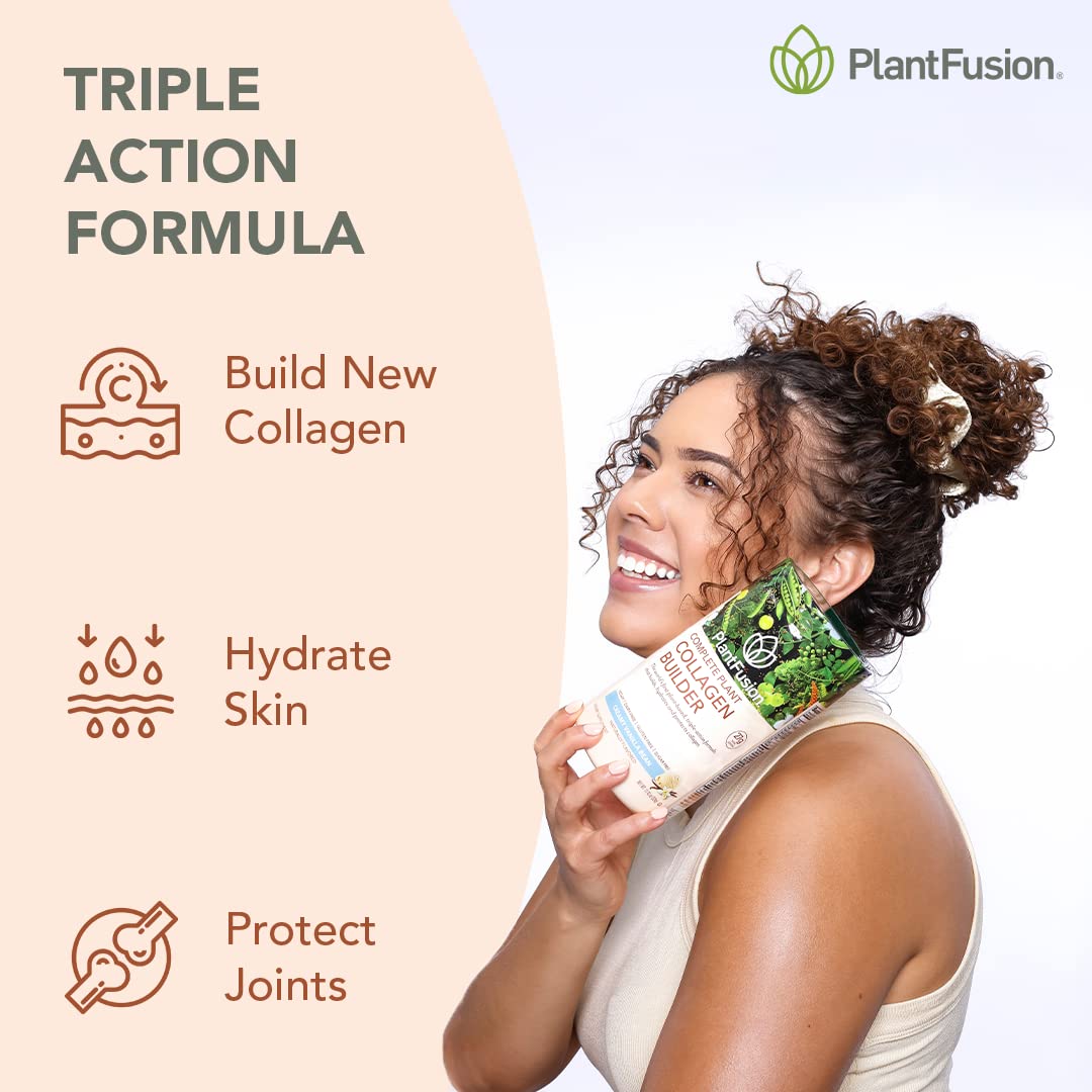 PlantFusion Vegan Collagen Powder - Plant Based Collagen Protein Powder For Muscle & Joints, Hair, Skin & Nails - Keto, Gluten Free, Soy Free, Non-Dairy, No Sugar, Non-GMO - Unflavored 10.58 oz PlantFusion