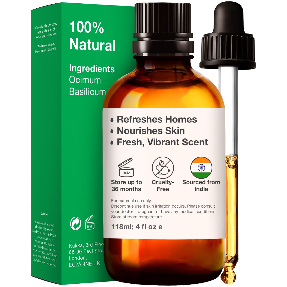 Kukka Basil Essential Oil for Diffusers - Basil Essential Oil for Skin - Basil Oil for Aromatherapy, Skin, Fragrance KUKKA essential oils