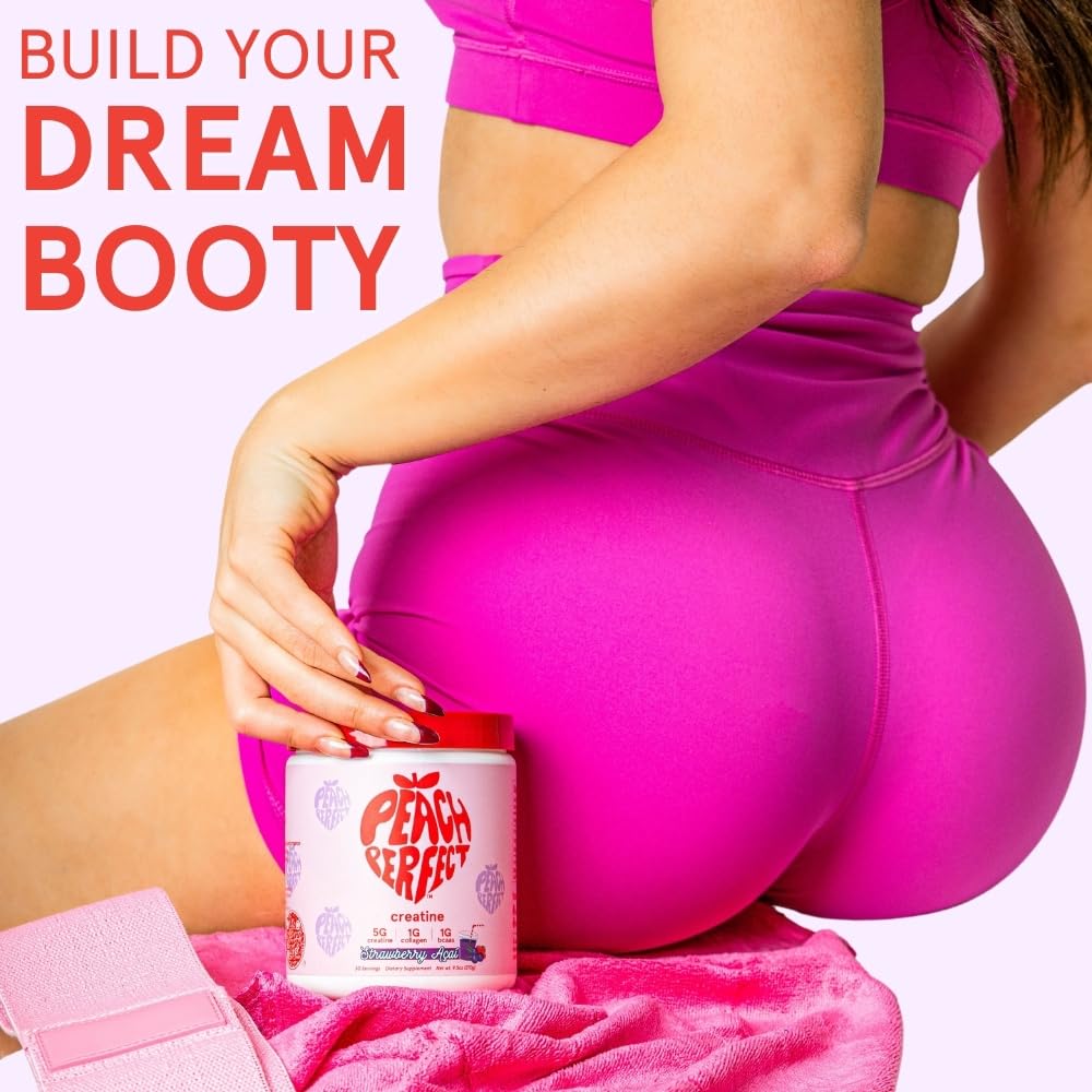 Peach Perfect Creatine Blend for Women – Micronized Creatine Monohydrate with BCAA & Collagen for Glute Strength Support – Pink Lemonade – 30 Servings Peach Perfect