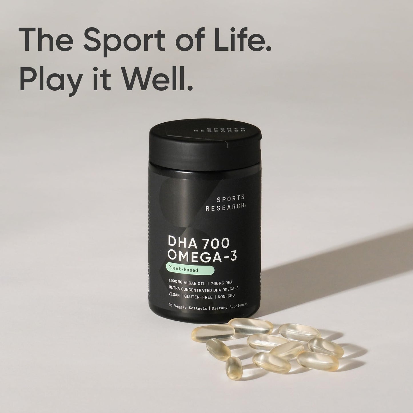 Sports Research® Vegan DHA 700mg - Cognitive Support, Brain Support, Supplement with Omega-3 DHA from Algae Oil - Vegan Certified · Non-GMO · Gluten Free - 90 Count Softgels Sports Research