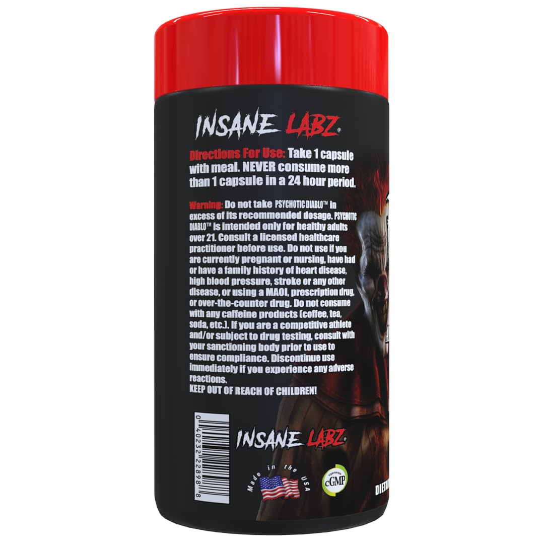 Insane Labz Psychotic Diablo Thermogenic Fat Burner for Men and Women with Grains of Paradise Theobromine Dandelion Root Extract Fueled by AMPiberry, Appetite Suppressant - 60 Servings Gsupps Australia