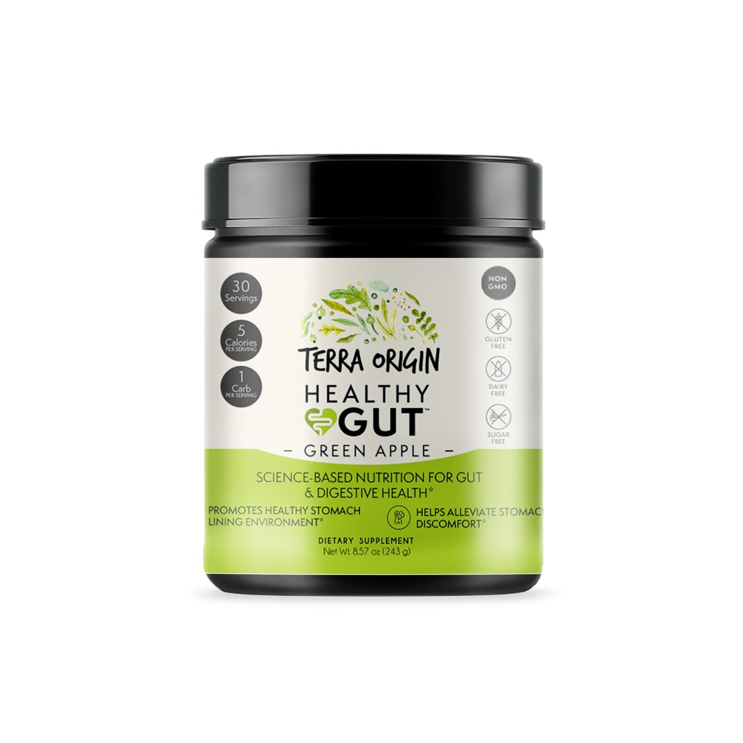 Healthy Gut Green Apple | 30-Servings with L-Glutamine, Zinc, Glucosamine, Slippery Elm Bark, Marshmallow Root and More! TERRA ORIGIN