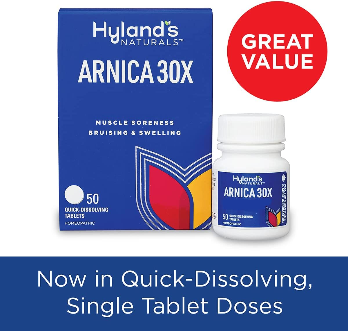 Hyland's Arnica 30x 50 Tablets (3 Pack = 150 Tablets), Bruising, Swelling, Muscle Pain Relief Hyland's
