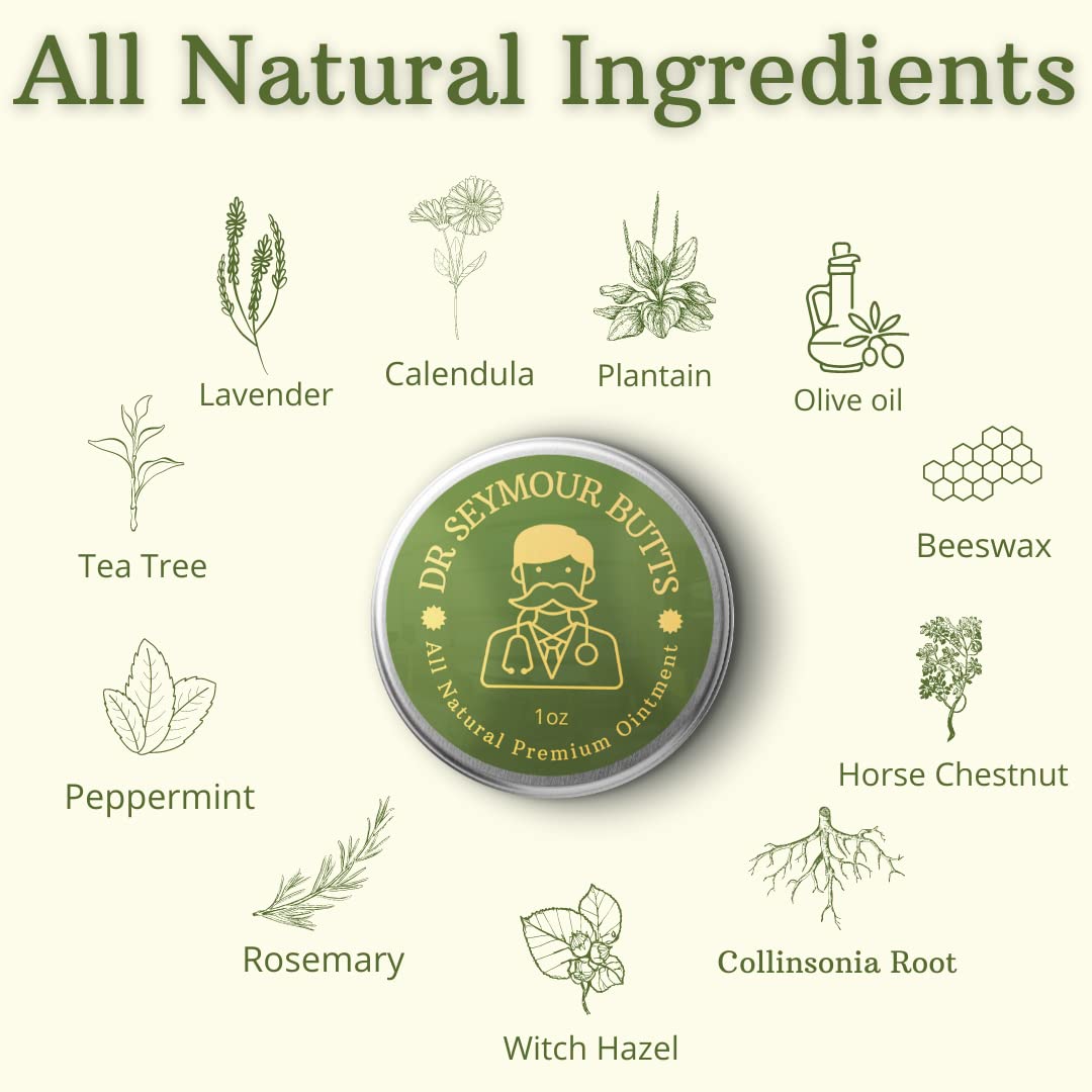 Dr. Seymour Butts All-Natural Hemorrhoid Care Cream – with 10 Botanicals Including Witch Hazel, Calendula & Horse Chestnut – Soothing Relief for Burning, Itching & Irritation. Dr. Seymour Butts