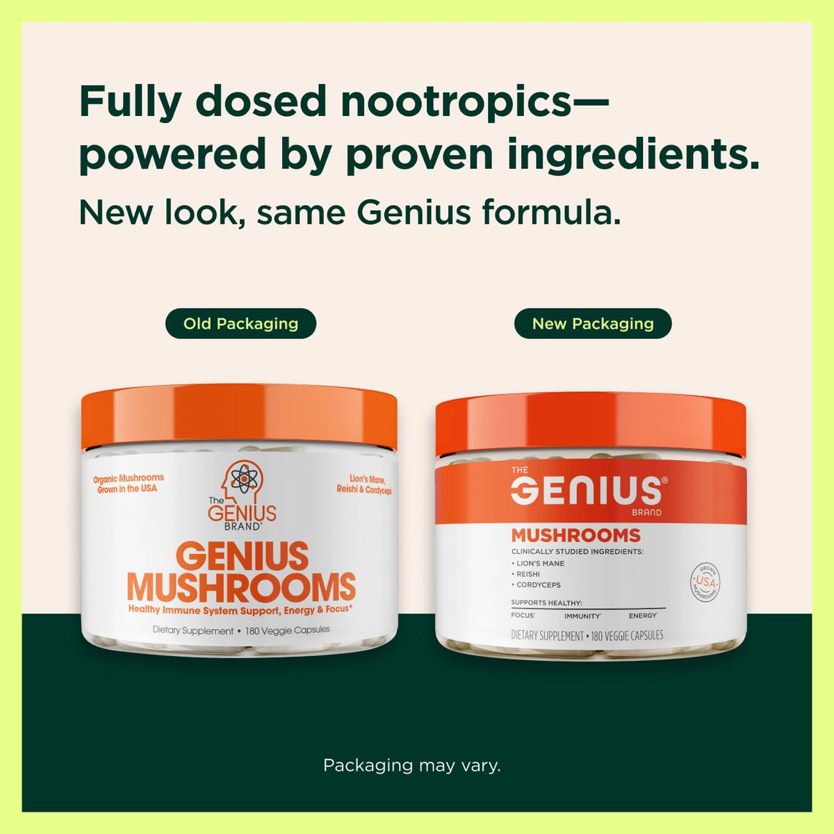 Genius Mushroom Supplement - Full-Spectrum Lion’s Mane, Cordyceps, Reishi -Daily Brain Nootropic for Energy, Focus, Memory & Overall Wellness - 180 Capsules – Organic for Mental Clarity & Performance The Genius Brand