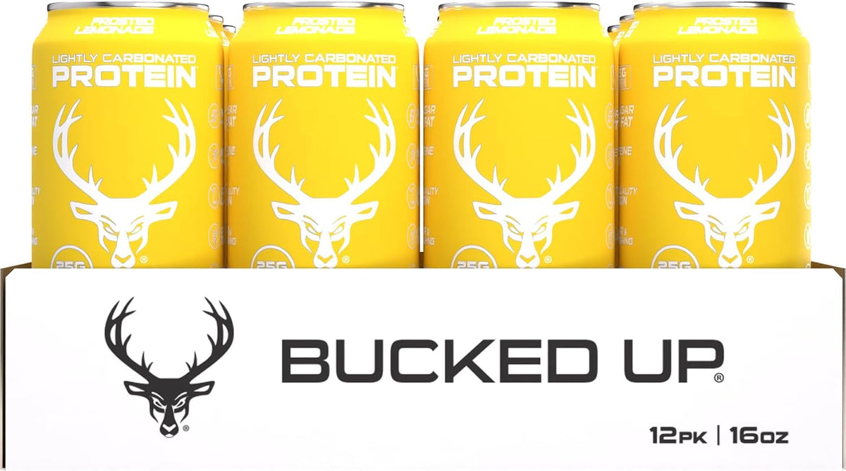 Bucked Up Lightly Carbonated Protein Soda | 25g Whey Isolate - Zero Sugar, Low Calorie, Caffeine Free, Clean Drink | Sparkling Protein Soda - 12 Pack, 16 oz Cans (Frosted Lemonade) Gsupps Australia