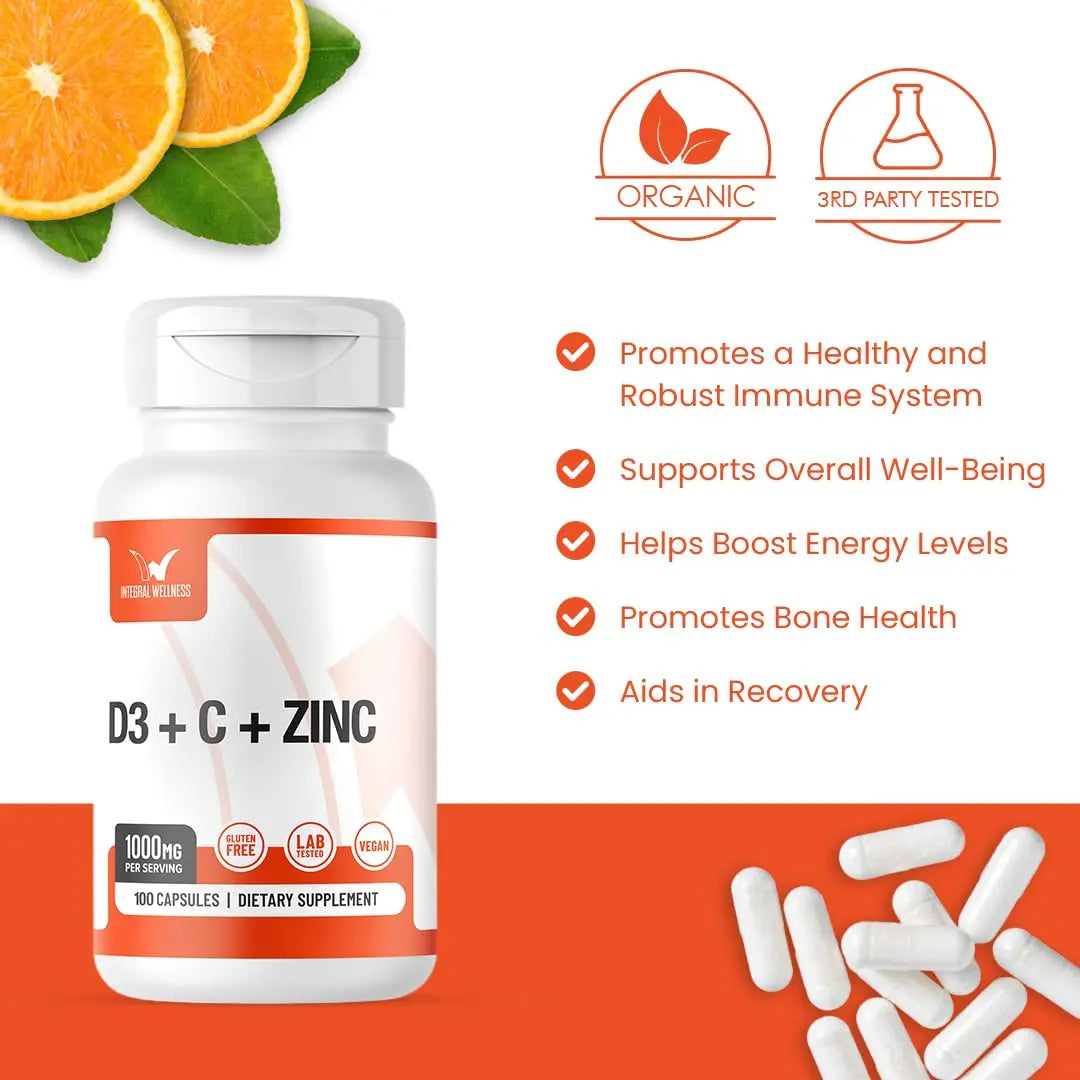 Integral Wellness - Vitamin Complex w/Vitamin D3, C, K2 and Zinc (100 Capsules) - Filler Free, 3rd Party Tested, Clinically Dosed, Bioavailable Forms Integral Wellness