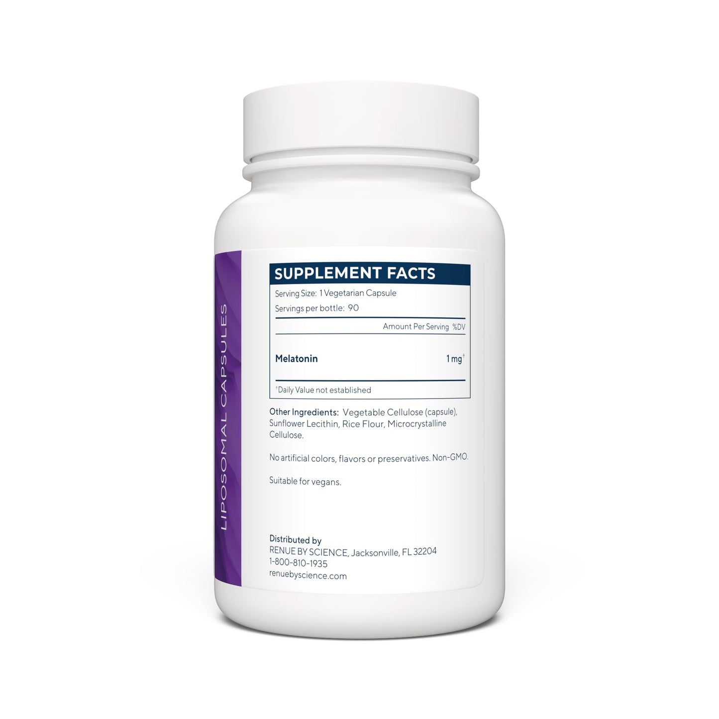 Renue By Science Melatonin | Liposomal Melatonina Supplement | 90 High Strength Melatonin Capsules - 1mg Melatonin per Serving | Sleep Aid Melatonin | Non-GMO | Made in The USA & Third-Party Tested Renue By Science