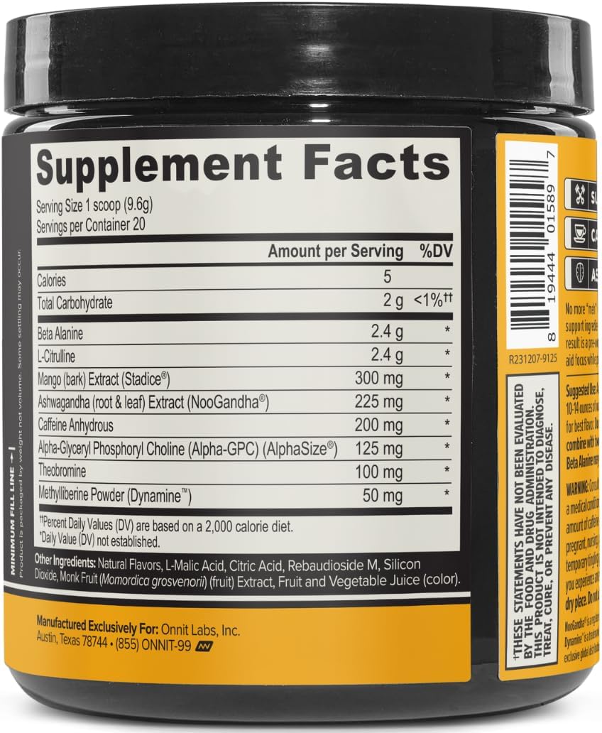 ONNIT Alpha Brain Pre-Workout Powder, IGEN™ Non-GMO Tested, Tiger's Blood Flavor, Pre-Workout Supplement for Women and Men, Dietary Supplement, 20 Servings per Tub, 6.76 oz Gsupps Australia