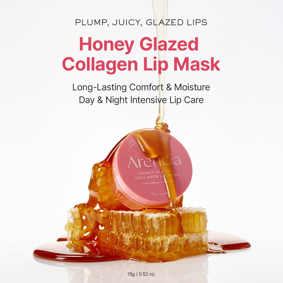 Arencia Honey Glazed Collagen Lip Mask, Overnight Lip Treatment with Collagen and Honey, 0.52 oz ARENCIA