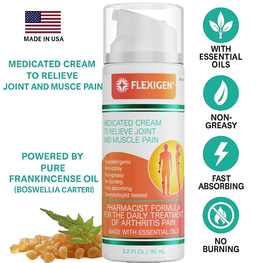 FLEXIGEN, Frankincense Pain Relief Cream Lotion– 3.2 oz Spray Pump – Natural Rub for Arthritis, Menthol Therapy Joint & Muscle Pain – Cooling Formula, Pleasant Scent – Topical OTC FLEXIGEN