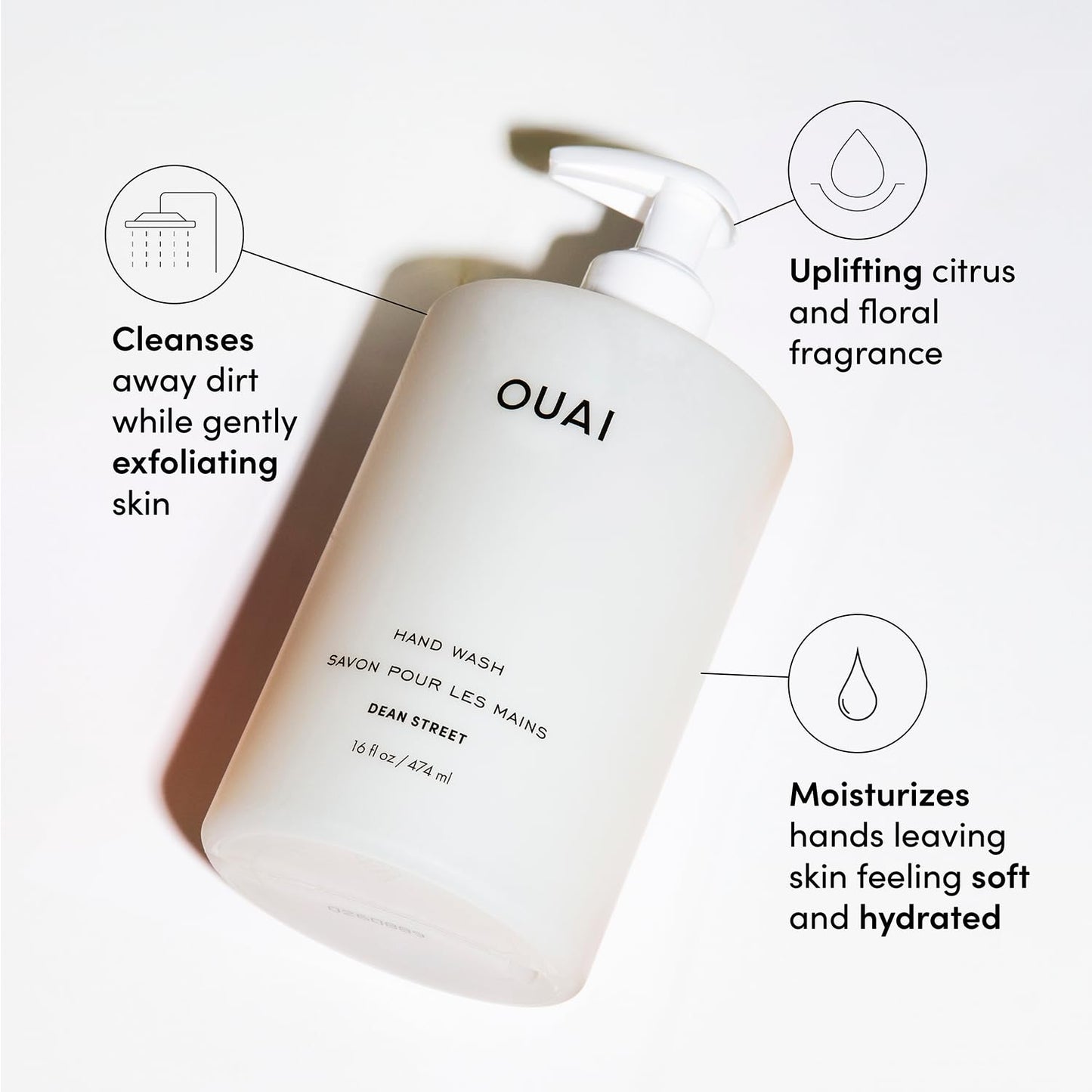 OUAI Hand Wash and Hand Lotion Set, Dean Street Scent - Moisturizes and Exfoliates with Daily Use - Made with Jojoba Esters, Avocado & Rosehip Oils (16 Fl Oz Each) OUAI