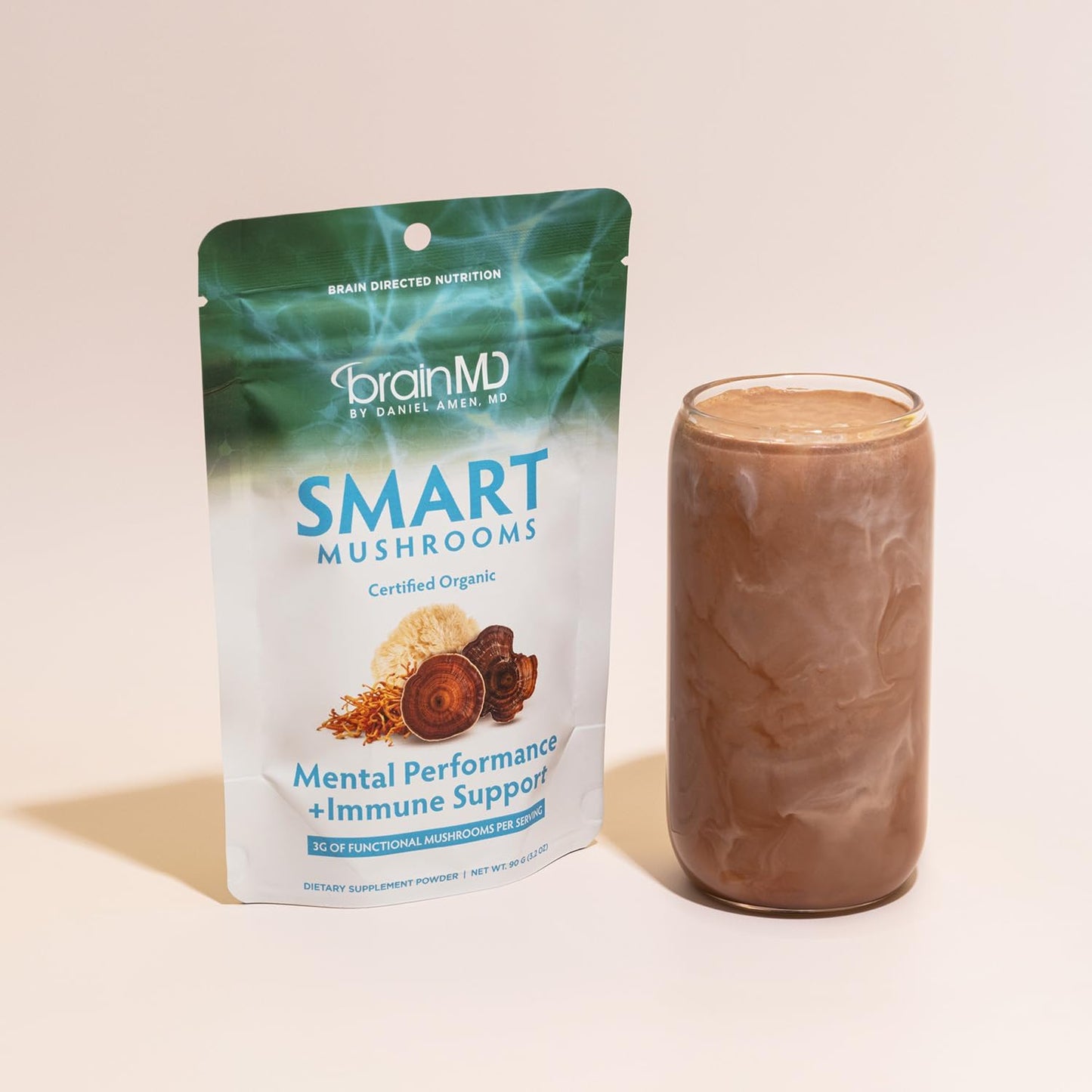 BRAINMD Dr Amen Smart Mushrooms - 3.2 oz - Mental Performance + Immune Support - Vegan, GMO Free, Gluten Free - 30 Servings