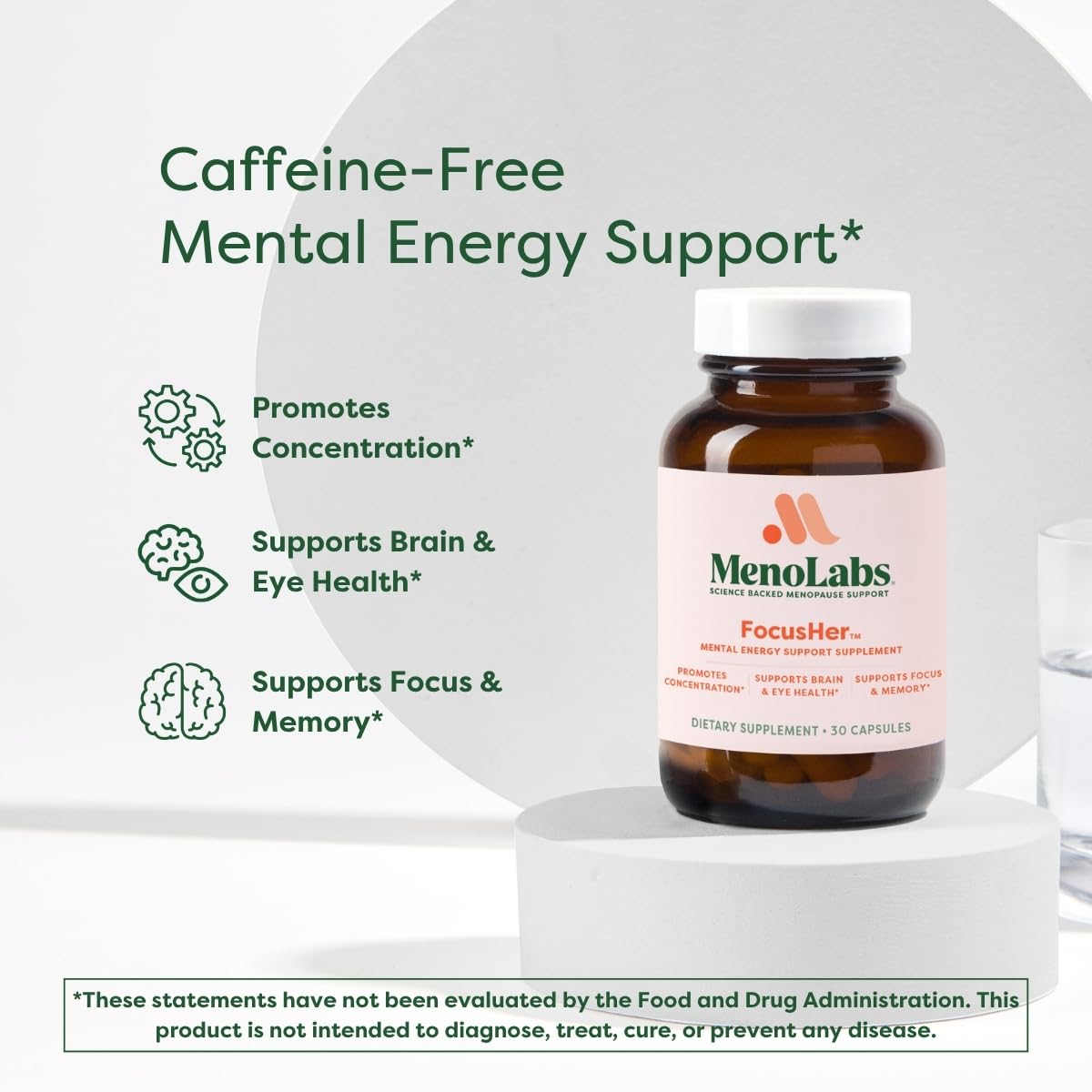MENOLABS® FocusHer™ Mental Energy Support Supplement – Caffeine-Free Focus, Concentration & Memory – enXtra® & Lutemax 2020® – Menopause, Brain & Eye Health – 30 Capsules, 30-Day Supply MENOLABS