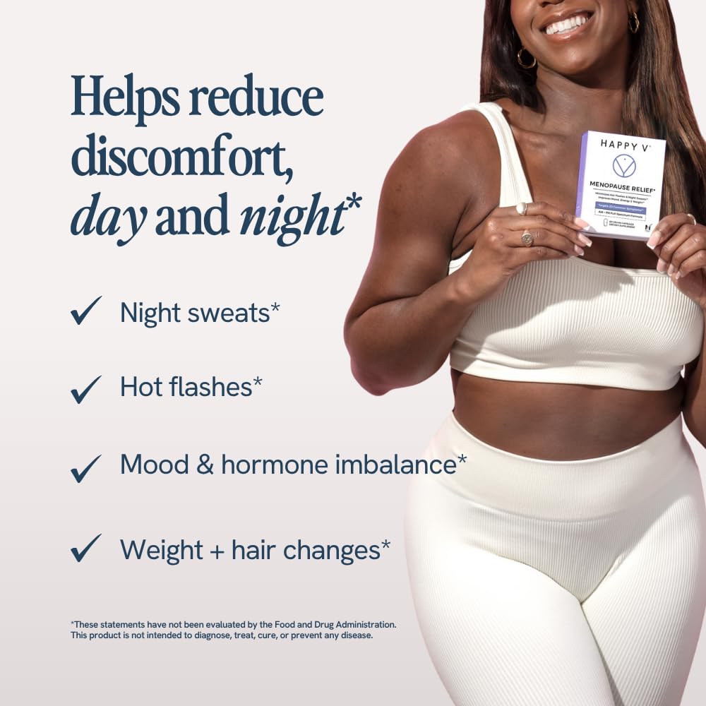 Happy V Menopause Relief Supplement for Women – Hormone Balance, Hot Flash & Night Sweat Support, Mood & Energy Booster, Vaginal Wellness, Perimenopause & Postmenopause Support – 60 Vegan Capsules Happy V