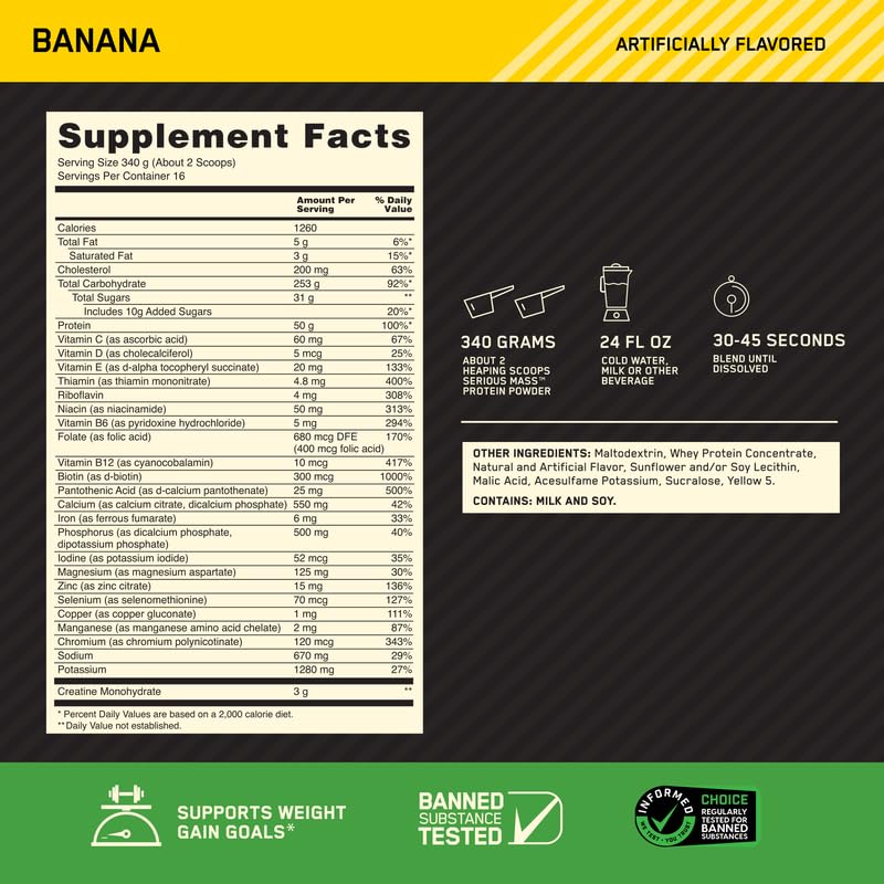Optimum Nutrition Serious Mass Weight Gainer Protein Powder, Vitamin C, Zinc Optimum Nutrition