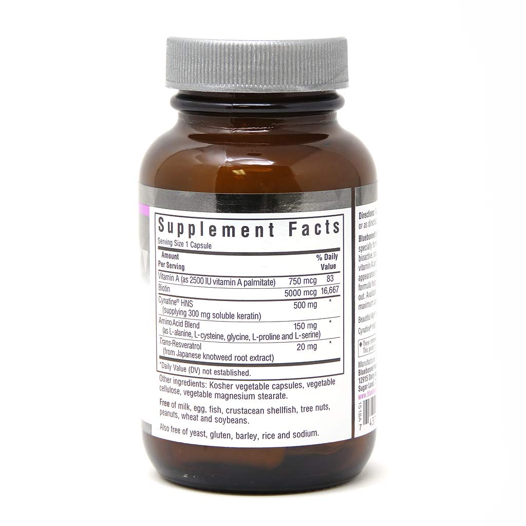 Bluebonnet Nutrition Beautiful Ally Keratin Care, Beauty Nutrient, Best for Hair, Strengthen and Revitalize Hair*, Non GMO, Gluten Free, Soy Free, Milk Free, 30 Vegetable Capsules, 30 Servings BlueBonnet