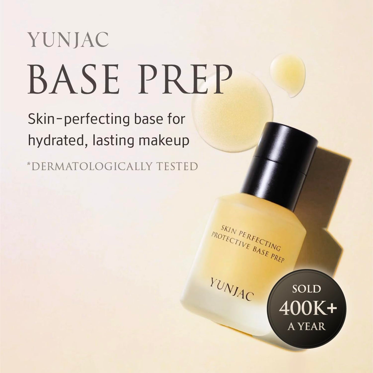 YUNJAC Base Prep Korean Primer (1.35 fl oz) – Silicone-Free Grip Makeup Base, Serum Texture for Radiant Skin, Long-Lasting Glow with Rice Ferment, Ceramide, Niacinamide, Squalane YUNJAC