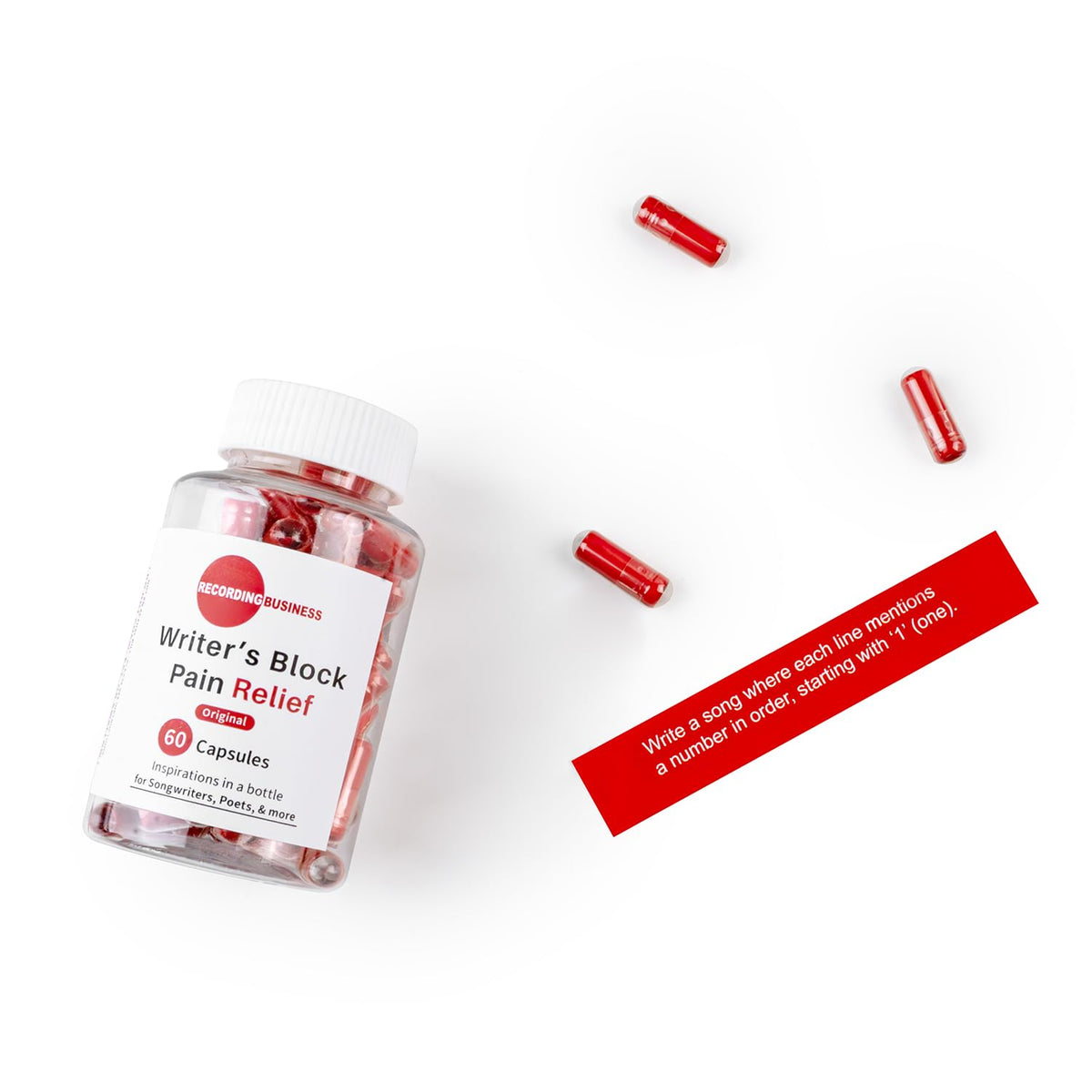 Recording Business Writer's Block Pain Relief (60 Original Songwriting Prompts in Capsules) for Artists/Musicians, Songwriters, & Poets Recording Business