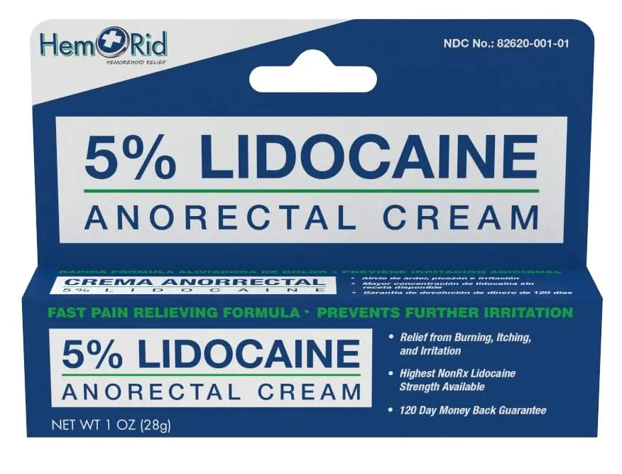 HemRid Maximum Strength Lidocaine Cream for Pain Management. Fast-Acting Hemorrhoid Solution with 5% Lidocaine. Instant Anal Itch and Numbing Effect HemRid