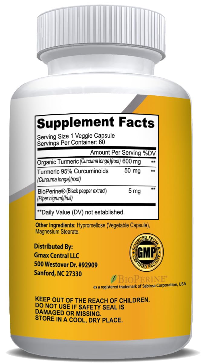NusaPure Turmeric Curcumin 600 mg 60 Capsules Turmeric 95% Curcuminoids Dietary Supplement NusaPure
