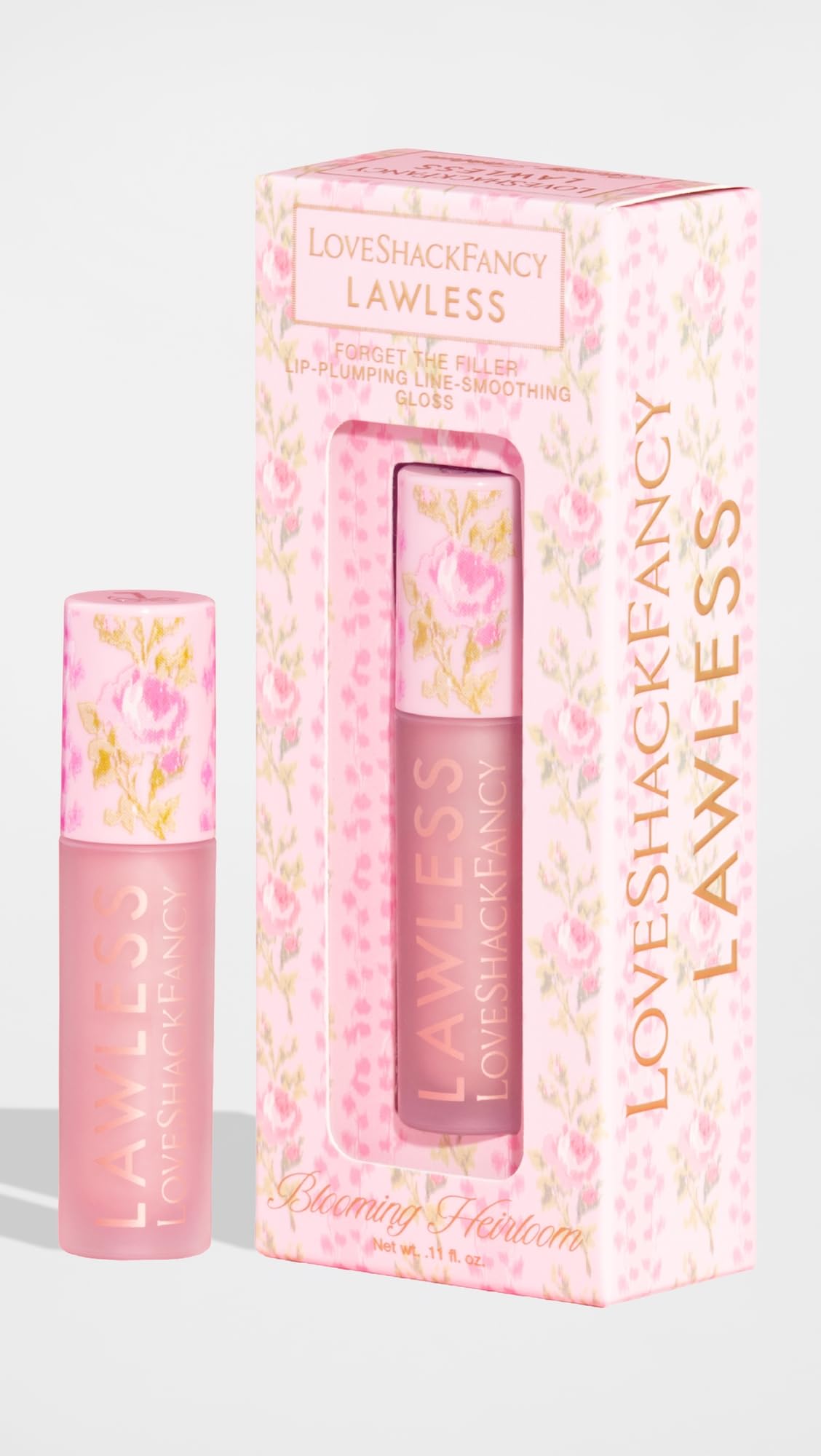 Lawless Women's x LoveShackFancy Forget The Filler Lip Plumping Gloss, Blooming Heirloom, Pink, 0.11 Ounce Lawless