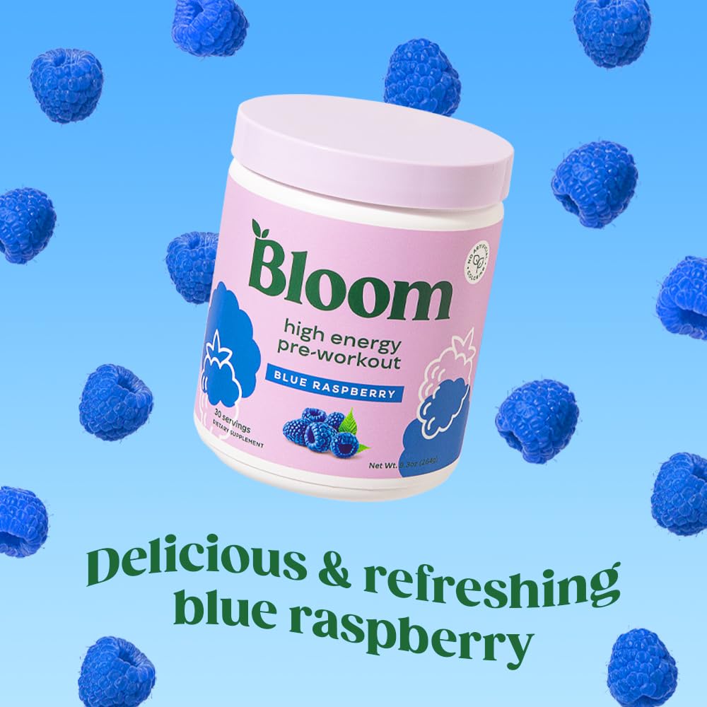 Bloom Nutrition High Energy Pre Workout Powder (Blue Raspberry) - Amino Energy Bloom Nutrition