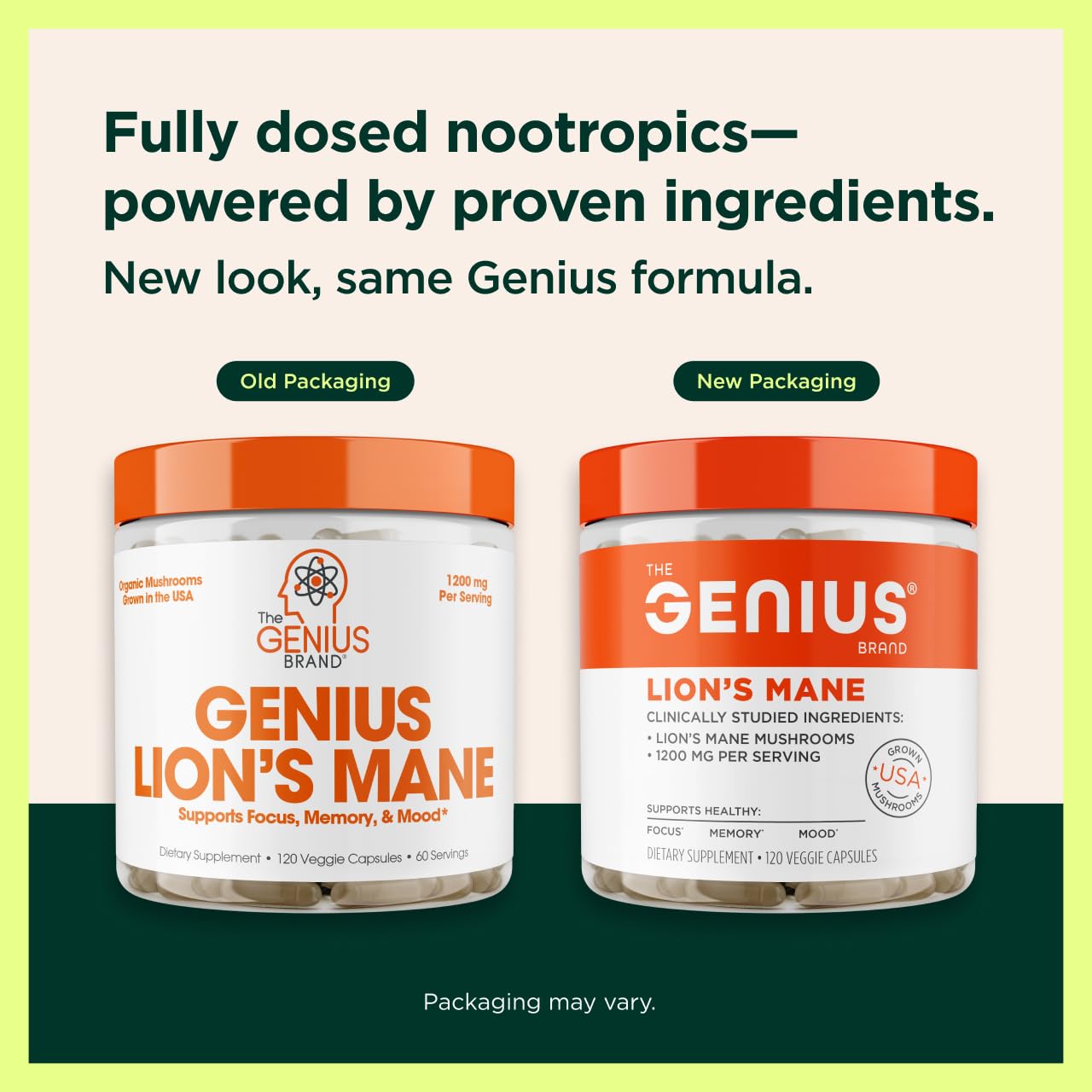 The Genius Brand Genius Lion's Mane - Plant-Based Supplement for Memory, Focus & Mood Support - Organic & Non-GMO - 120 Veggie Capsules The Genius Brand