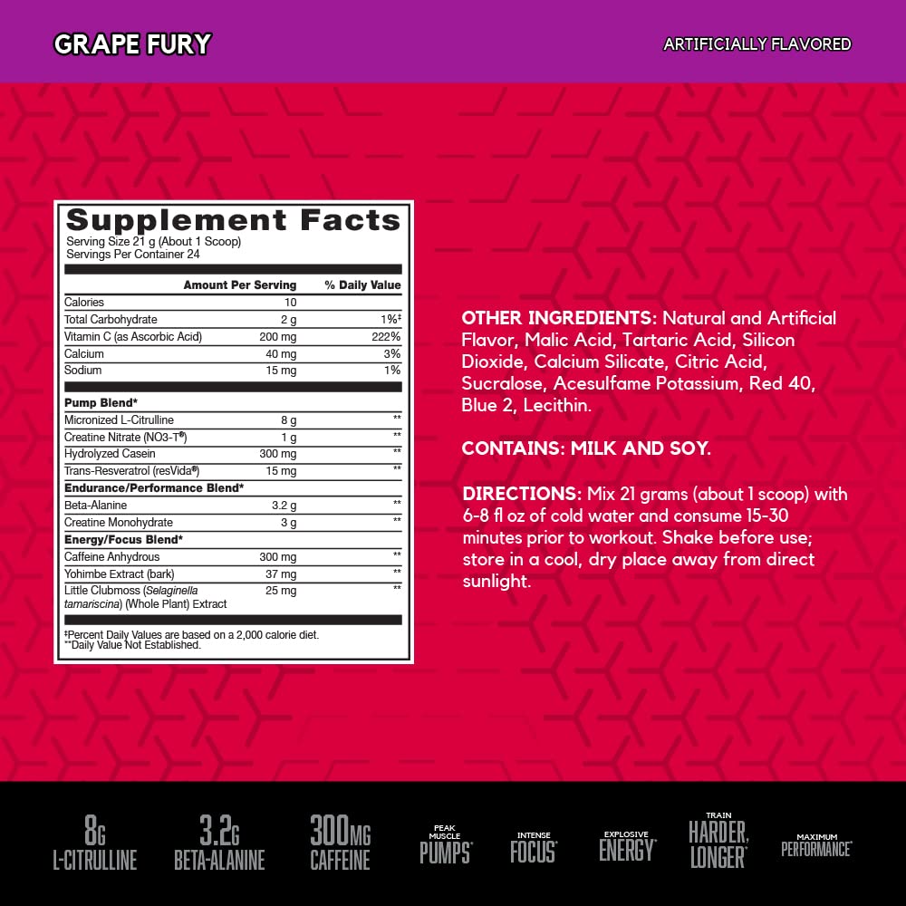 BSN N.O.-XPLODE Vaso Pre Workout Powder with 8g of L-Citulline and 3.2g Beta-Alanine BSN