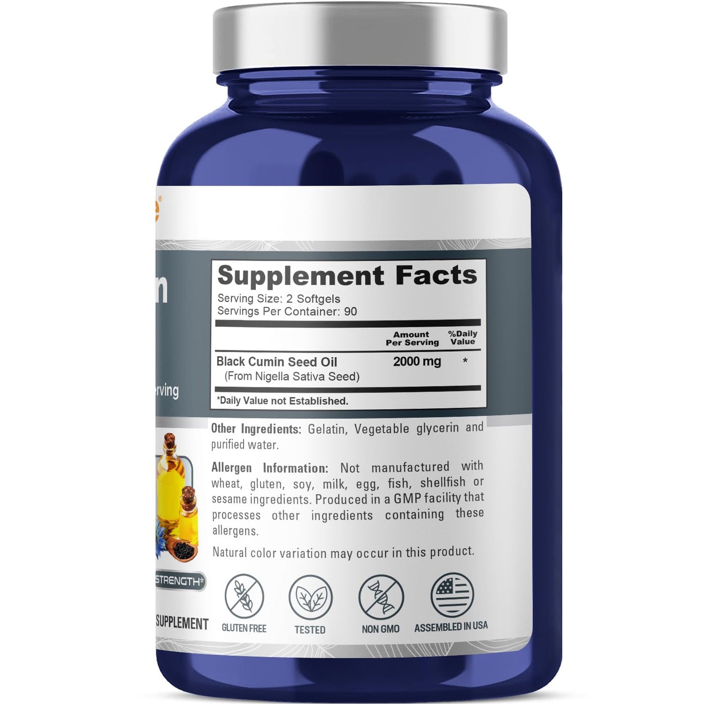 NusaPure Black Seed Oil 2000mg per Serving - 180 Softgel Caps (Non-GMO, Gluten-Free) Cold-Pressed Nigella Sativa NusaPure