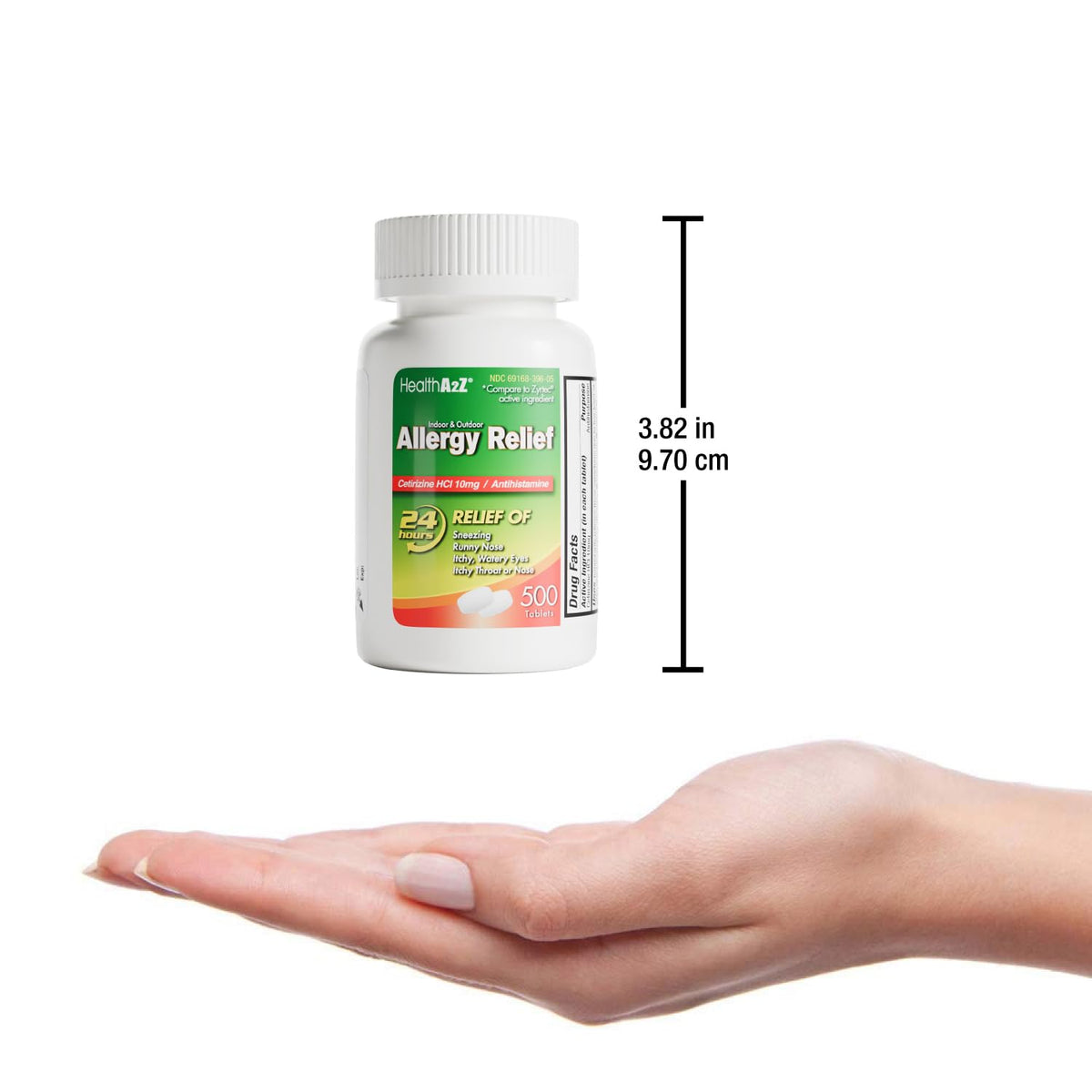 HealthA2Z® Allergy Relief, Cetirizine 10mg, Dye-Free Formula, 24-Hour Antihistamine, Indoor & Outdoor Allergy Relief, 500 Tablets HealthA2Z