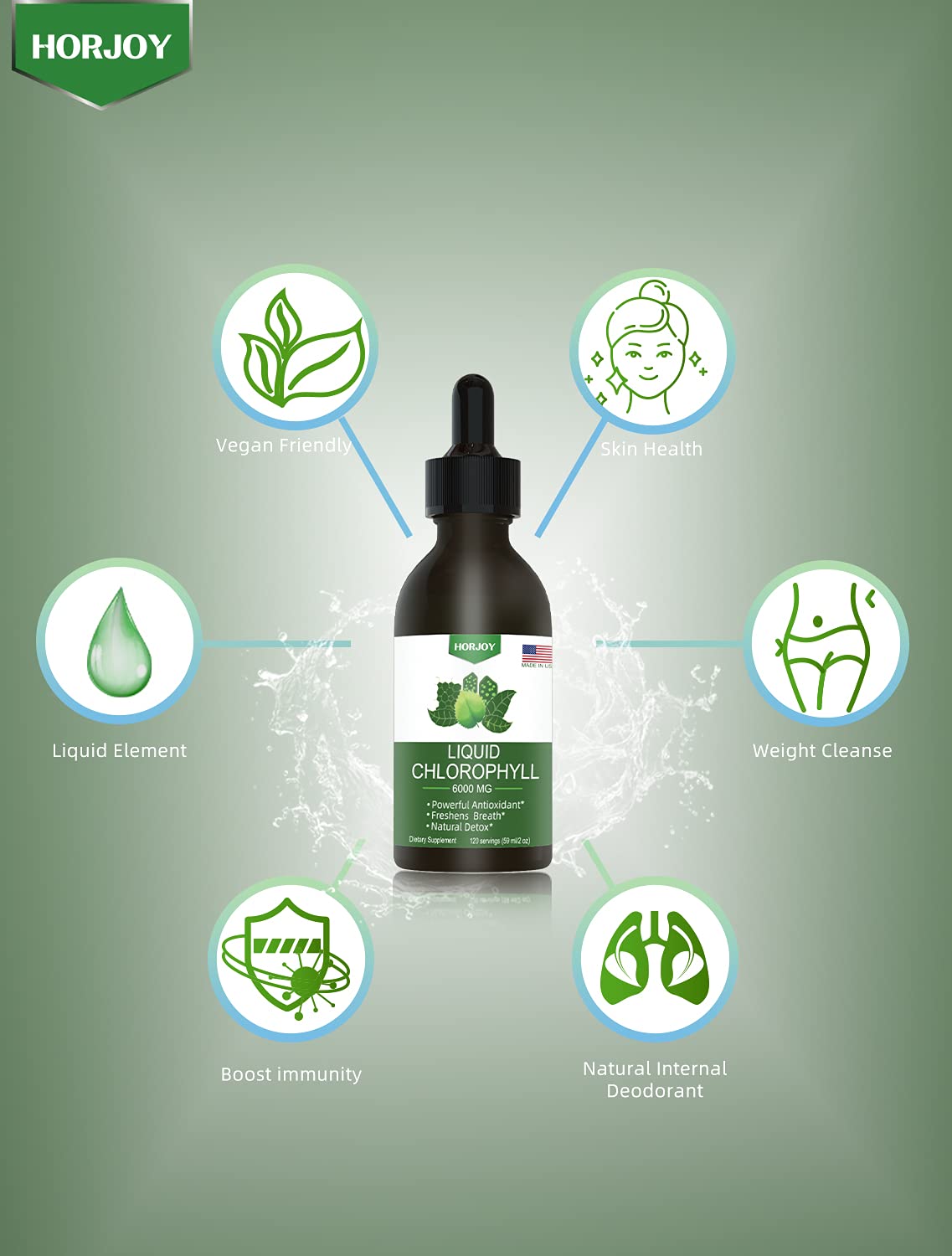 Chlorophyll Liquid Drops - 100% Natural Energy Booster and Immune Support - Internal Deodorant and Detox - Altitude Sickness Relief - Fast Absorption Horjoy