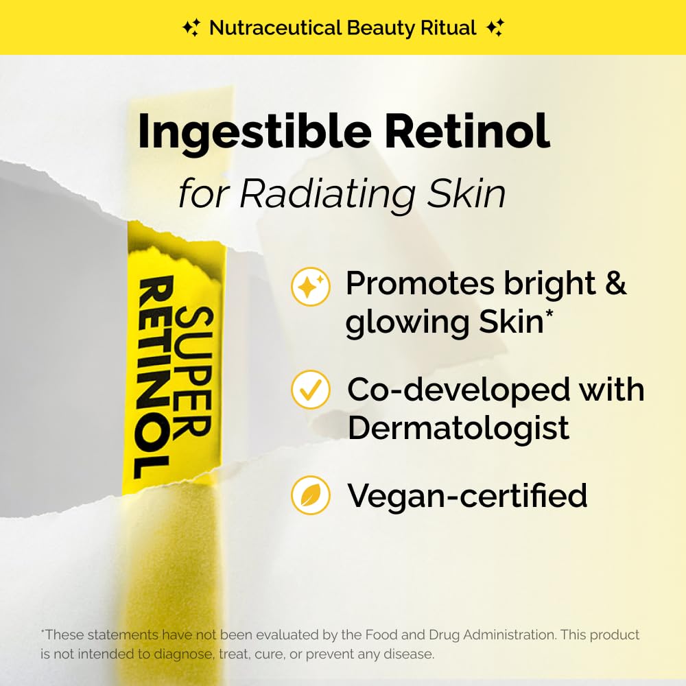 VITALBEAUTIE Super Retinol - Ingestible Liposomal Retinol & Vitamin C 1000mg Powder - Vegan K-Beauty Skin Supplement for Radiant Glass Skin & Tone, Dark Spot Care, 30 Packets VITALBEAUTIE