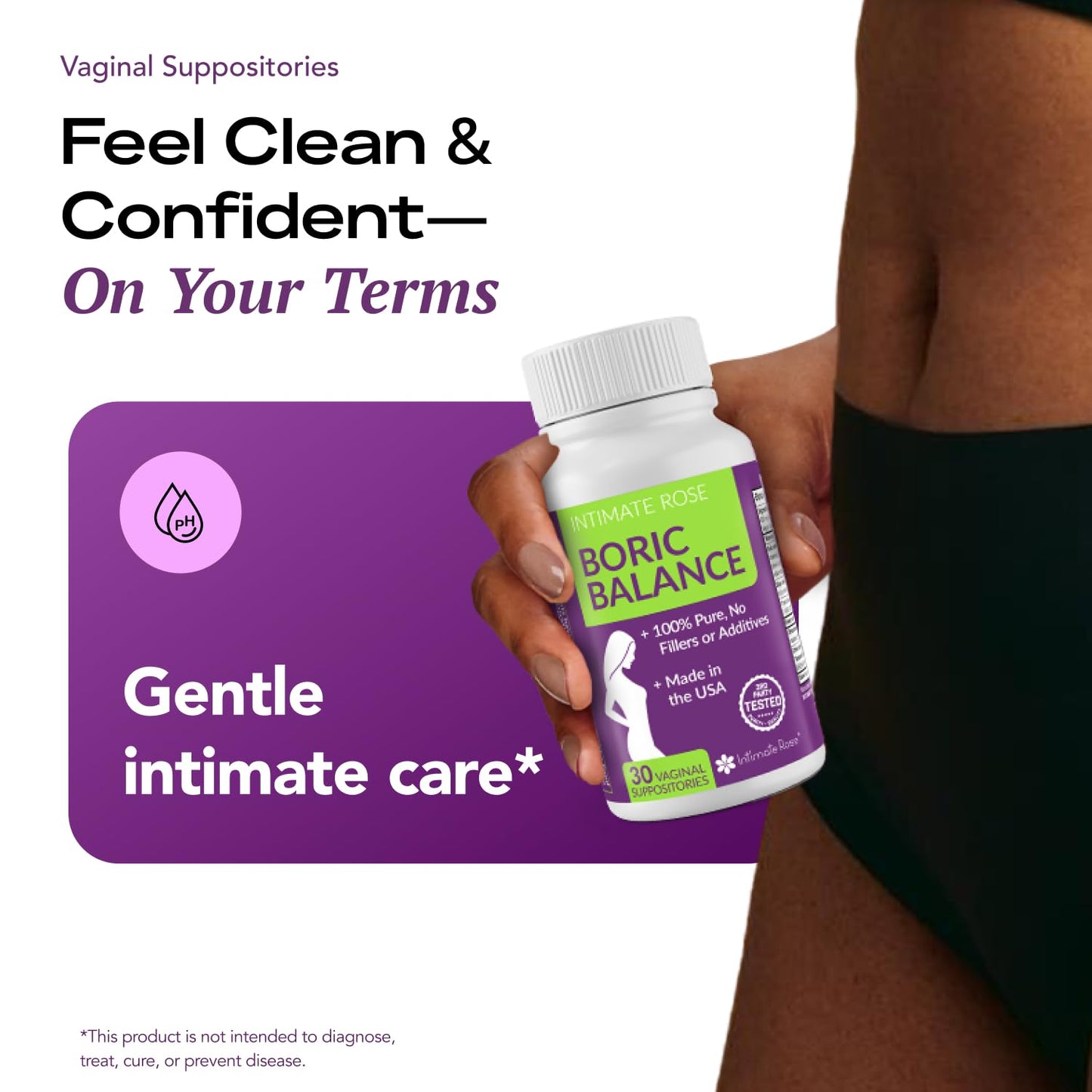 Intimate Rose Boric Acid Vaginal Suppositories, 14 Count for Feminine Deodorizing & Freshness - Vegan Capsules Intimate Rose