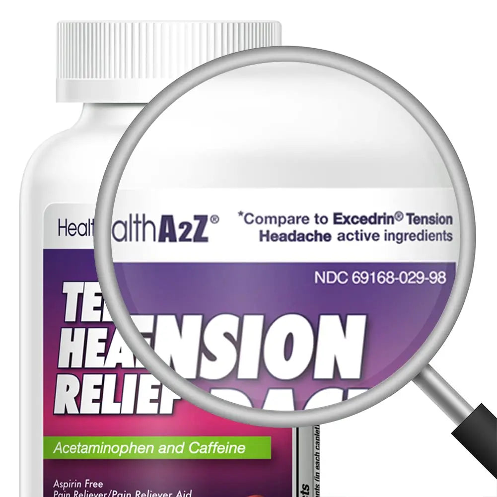 HealthA2Z® Tension Headache Relief | Acetaminophen 500mg | Caffeine 65mg | Pain Reliever Aid | Aspirin Free (200 caplets (Pack of 1)) HealthA2Z