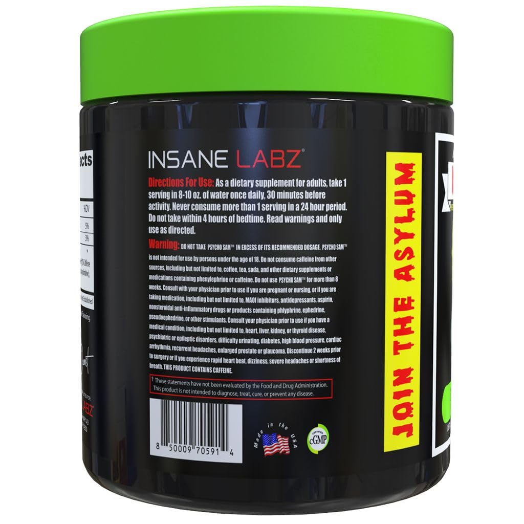 Insane Labz Psycho Sam, High Stimulant Pre Workout Powder, 30 Srvgs (30 Servings (Pack of 1), Watermelon Gsupps Australia