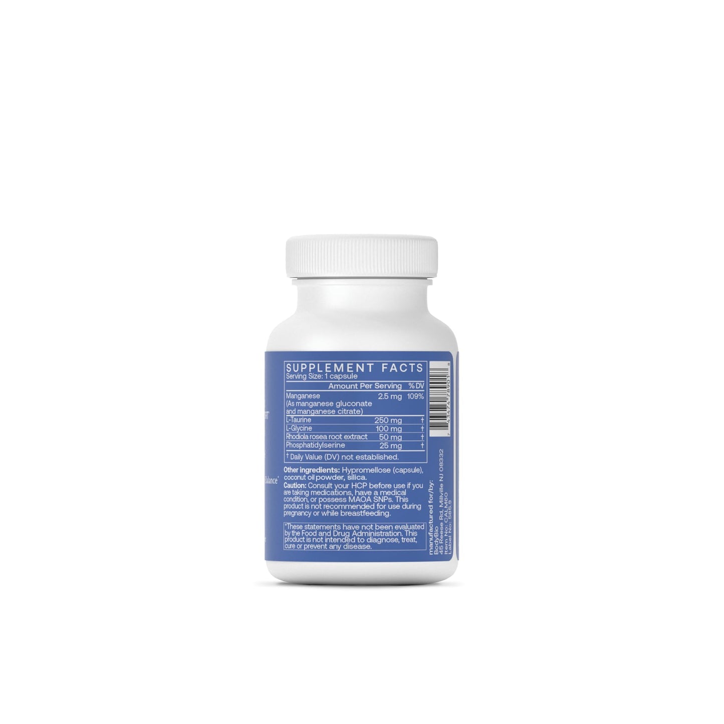 BodyBio Calm - Natural Stress Relief Blend with Rhodiola, Glycine & Phosphatidylserine - Supports Relaxation, Mental Focus & Balanced Cortisol - Non - Drowsy Formula BodyBio