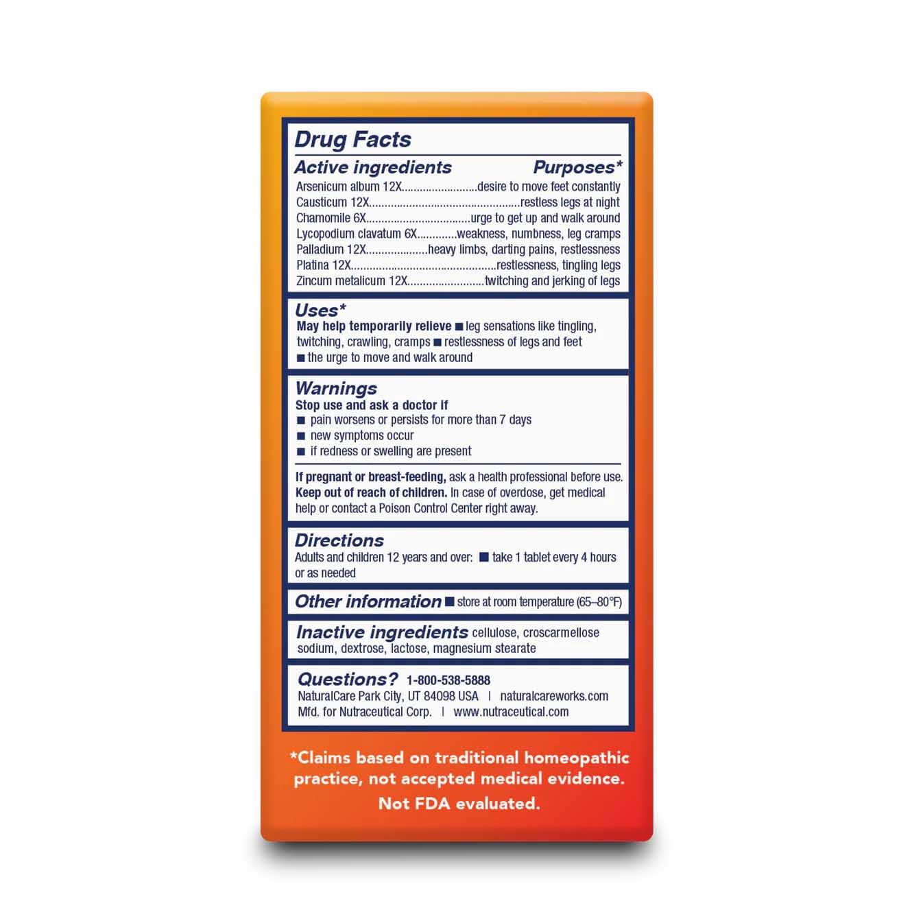 NaturalCare Restless Legs, Homeopathic Tablets, 60ct Natra-Bio