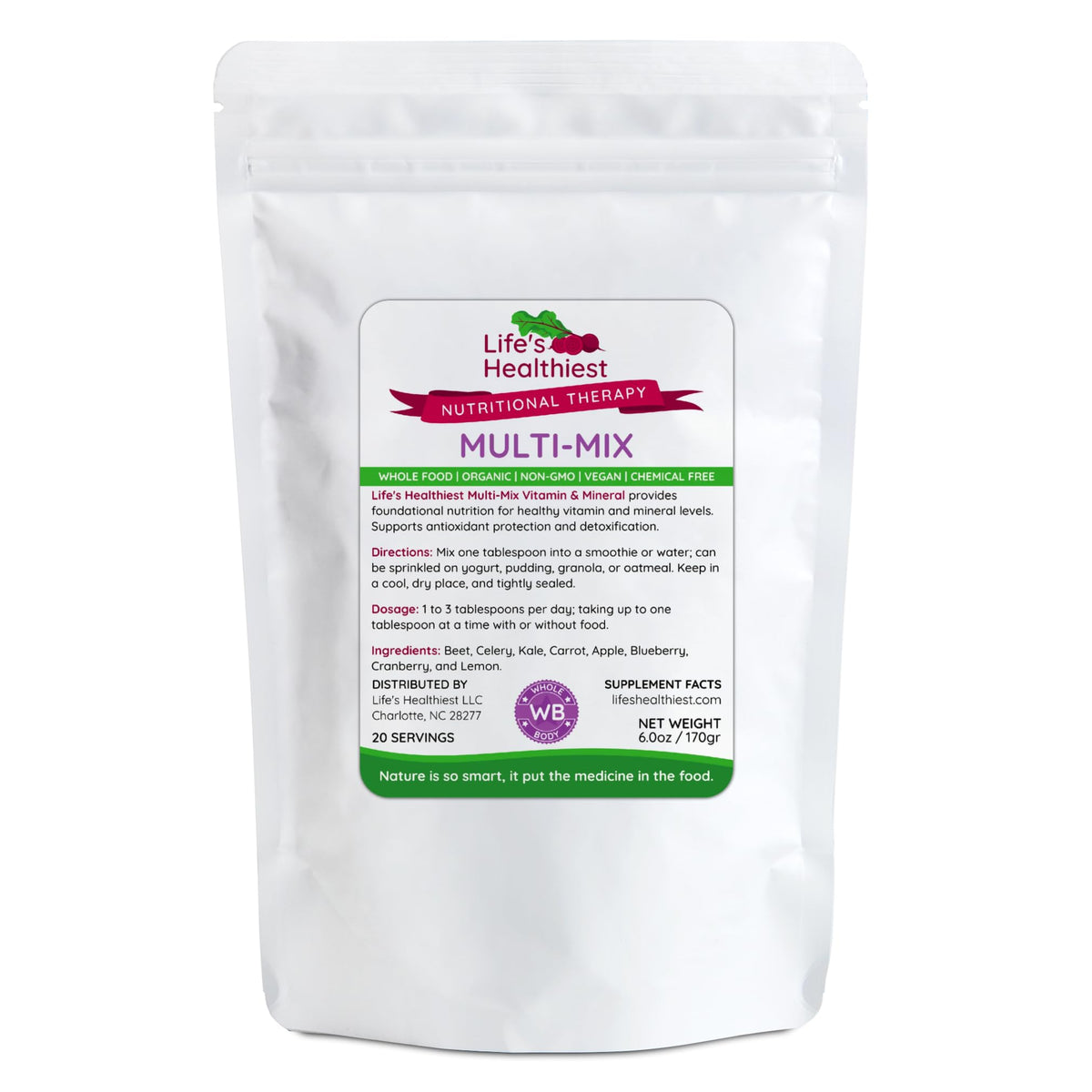 The Beet Lady Life's Healthiest Multi Mix Vitamin & Mineral Whole Food Therapy Blend with Real Fruit & Vegetables. Organic, Plant-Based, Non-GMO. 6 oz The Beet Lady
