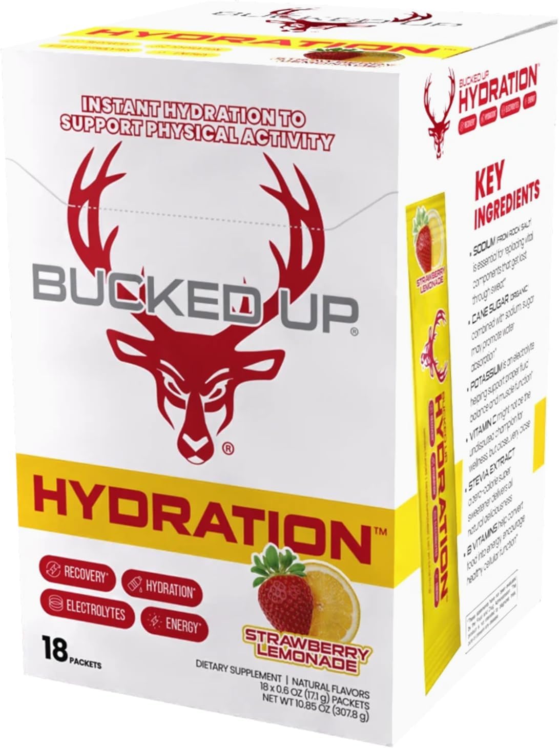 Bucked Up Hydration - Strawberry Lemonade | Electrolyte and Hydration Powder Drink Mix | 18 Packs (18 Servings) Gsupps Australia