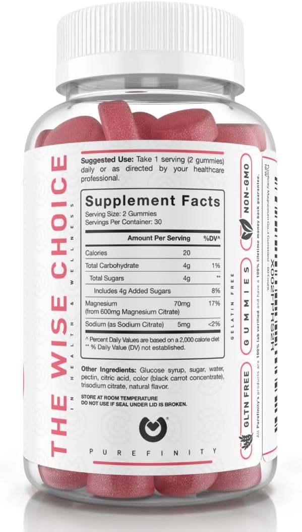 Magnesium Citrate Gummies 600 mg for Adults – High Absorption Supplement for Cramps, Muscle Recovery, Sleep, Bone, and Energy Support – Non-GMO, Allergen Free – 60 Vegan Gummies (Pack of 2) Gsupps Australia
