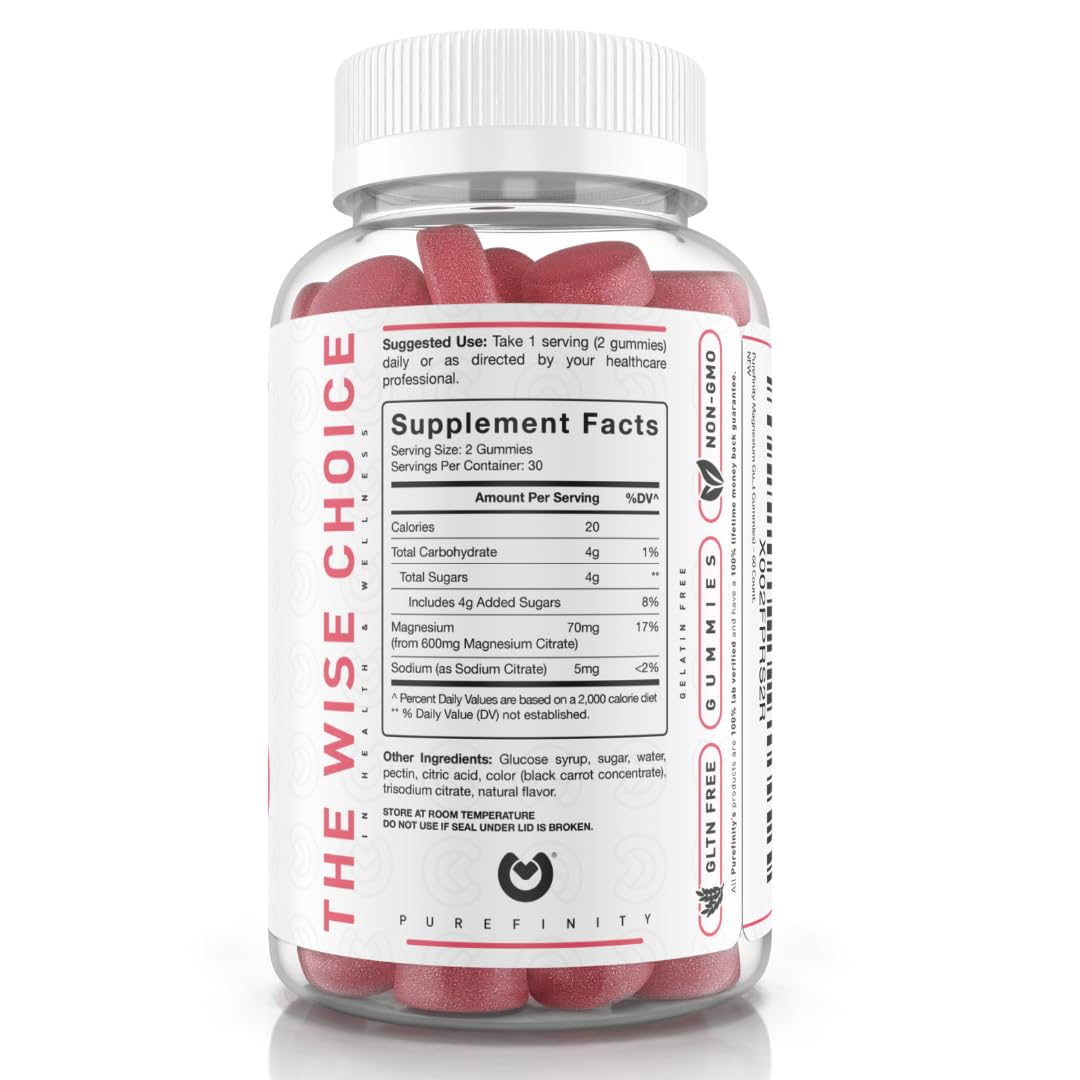 PUREFINITY Magnesium Gummies – Supplement for Sleep, Muscle Recovery, Cramps, Bone, and Energy Support – Non-GMO, Allergen Free, Vegan (60 Gummies) Gsupps Australia