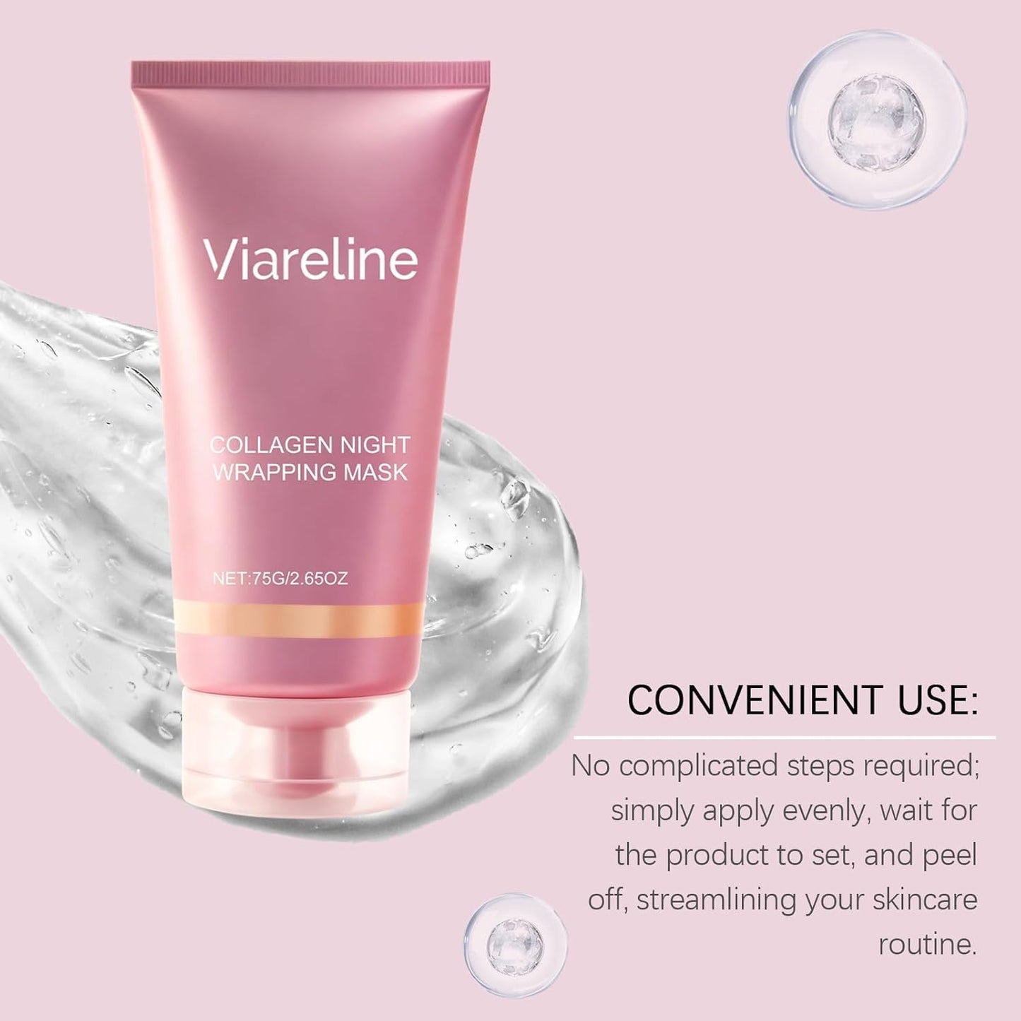 Collagen Night Wrapping Mask, Collagen Mask, Collagen Overnight Easy Peel Off Face Mask, Firming & Hydration Care, Reduce Fine Lines & Dullness, Suitable for All Skin Types(2.65 fl.oz) Generic