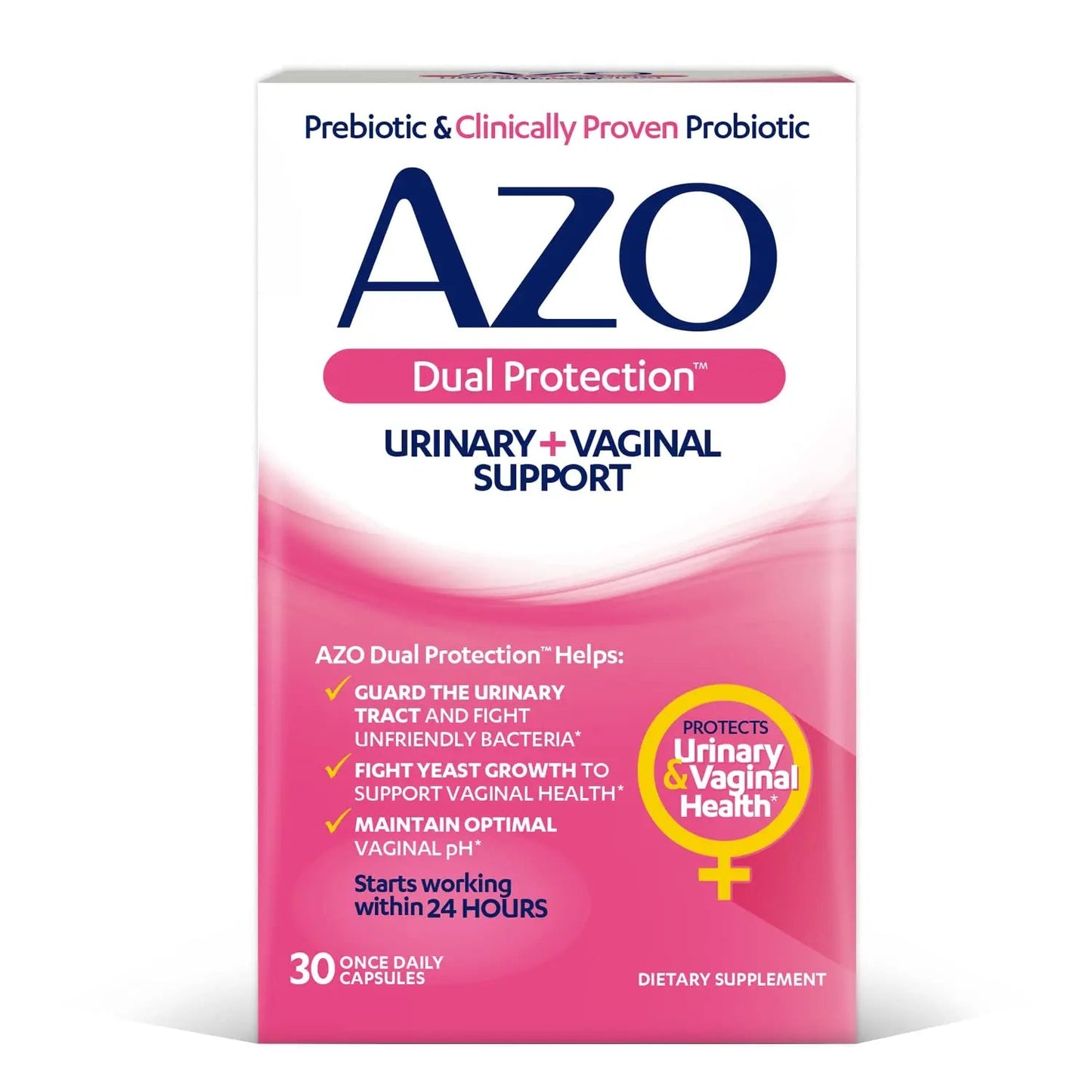 AZO Dual Protection Urinary & Vaginal Probiotic + UTI & Vaginal pH Test Kit (30 Count) AZO